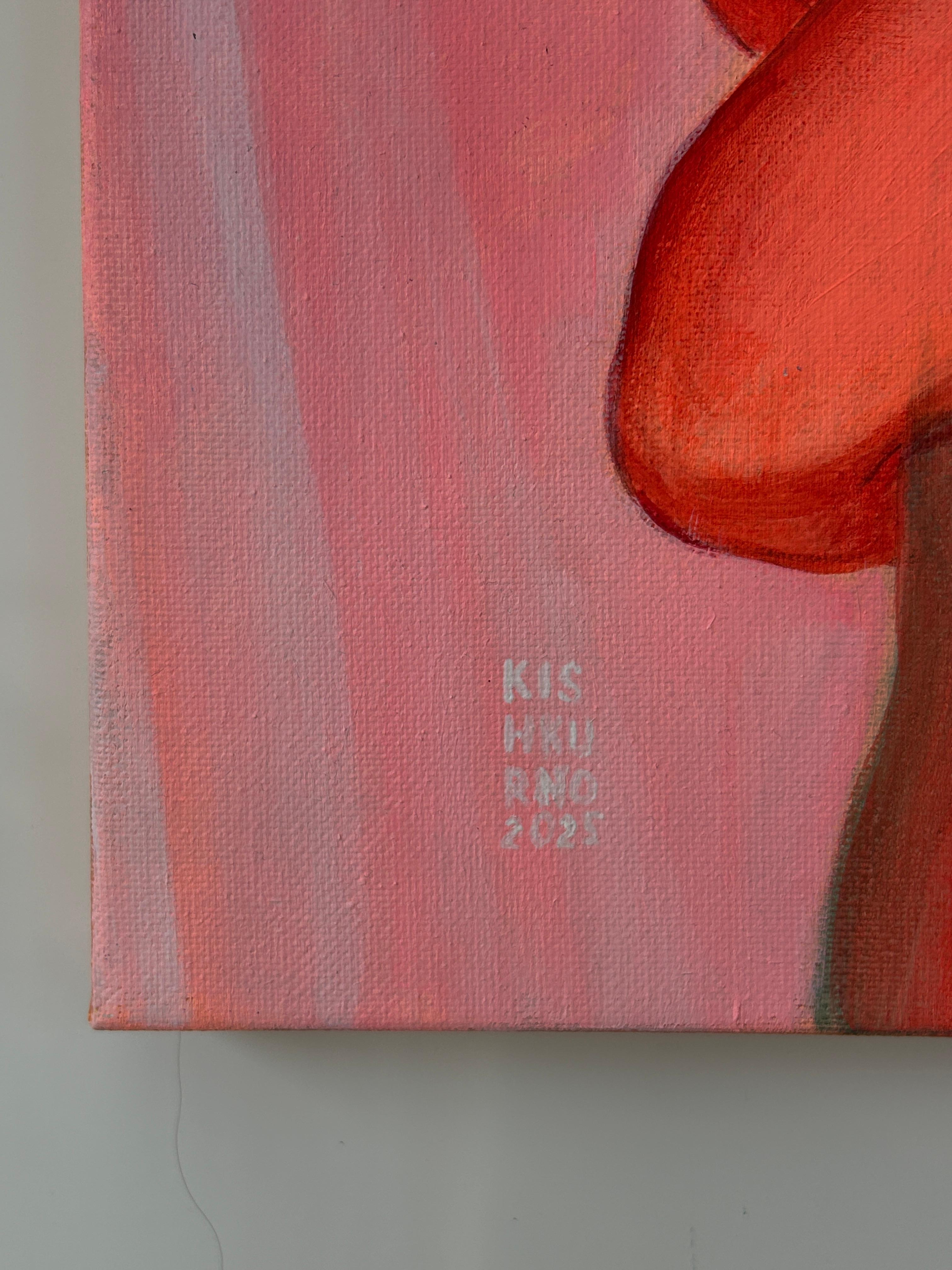 The birth of the new Moon - Red Figurative Painting by Olena Kishkurno