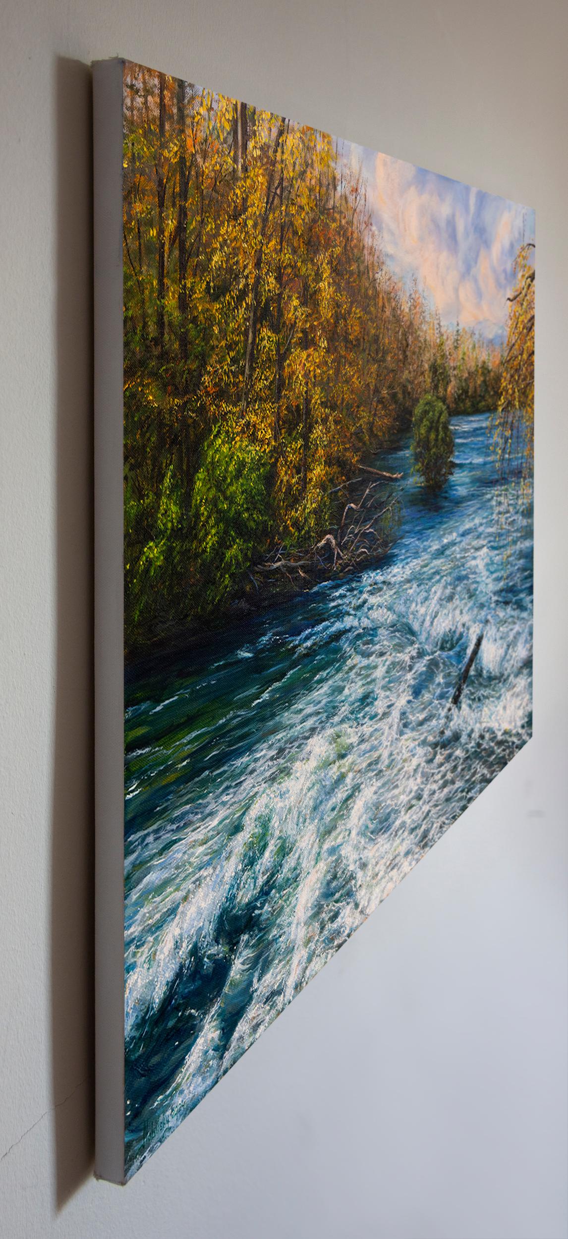 Fiume Colorado, Pittura a olio - Landscape Painting Grigio di Olena Nabilsky