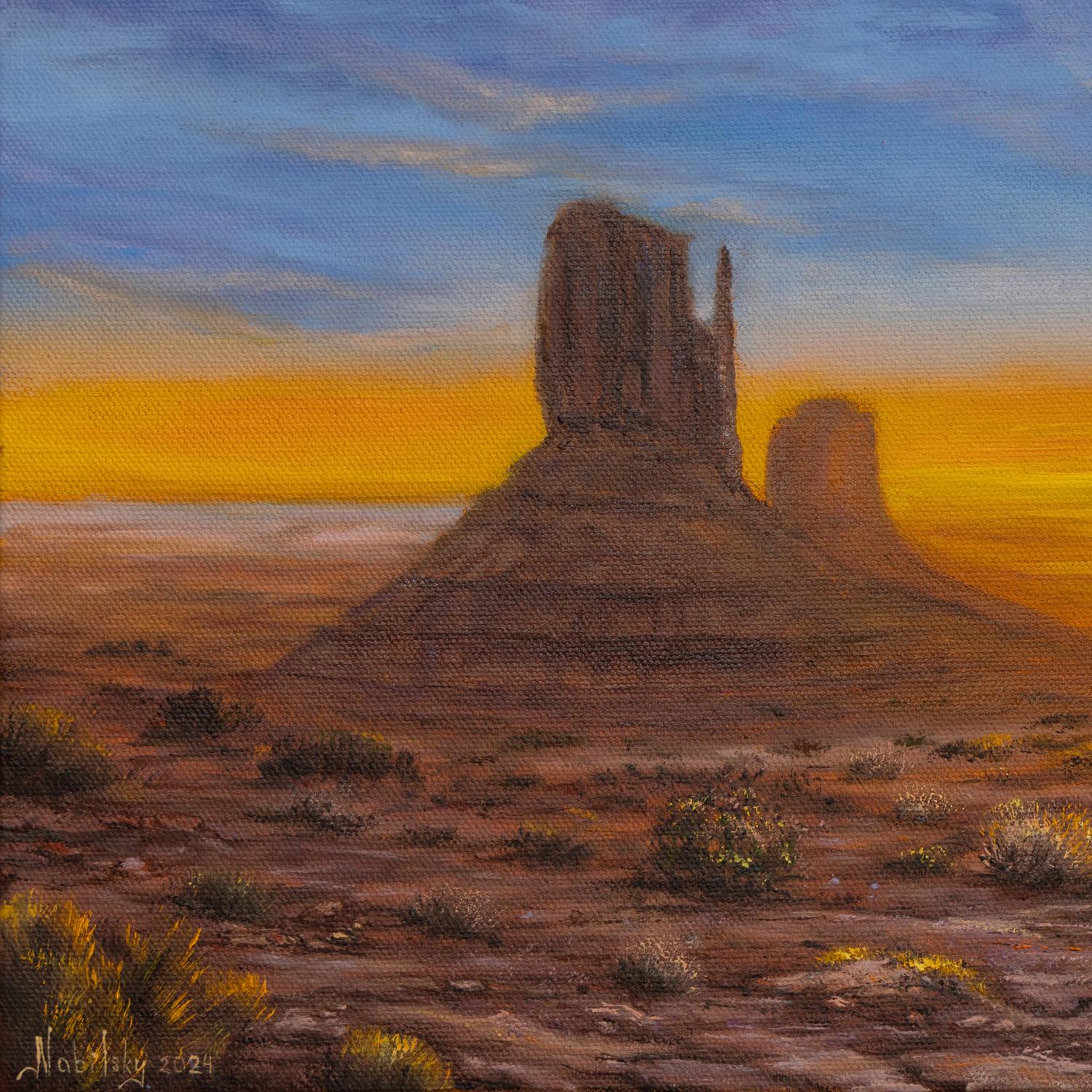 Il sole scotta, Pittura a olio - Landscape Painting Grigio di Olena Nabilsky