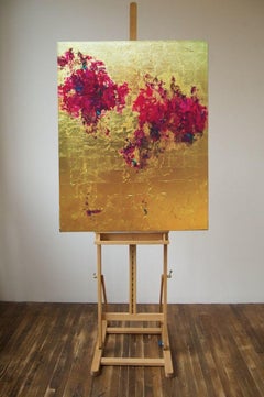 Fiori astratti sull'oro  #0016, Pittura, Olio su tela