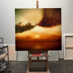 Bernsteinfarbener Himmel über Meer, Gemälde, Öl auf Leinwand
