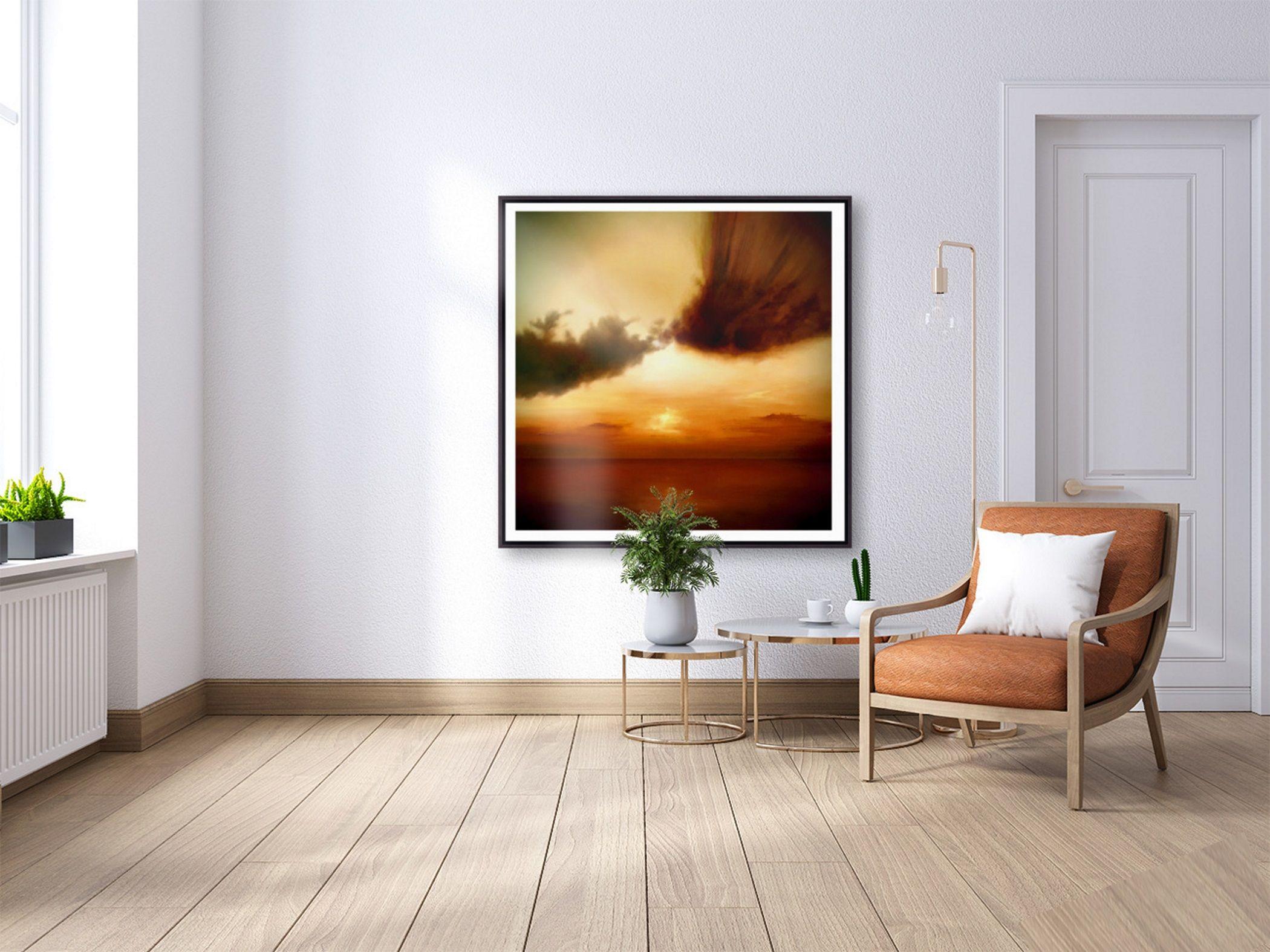 Cielo ambrato sopra  oceano, Pittura, Olio su tela in vendita 1