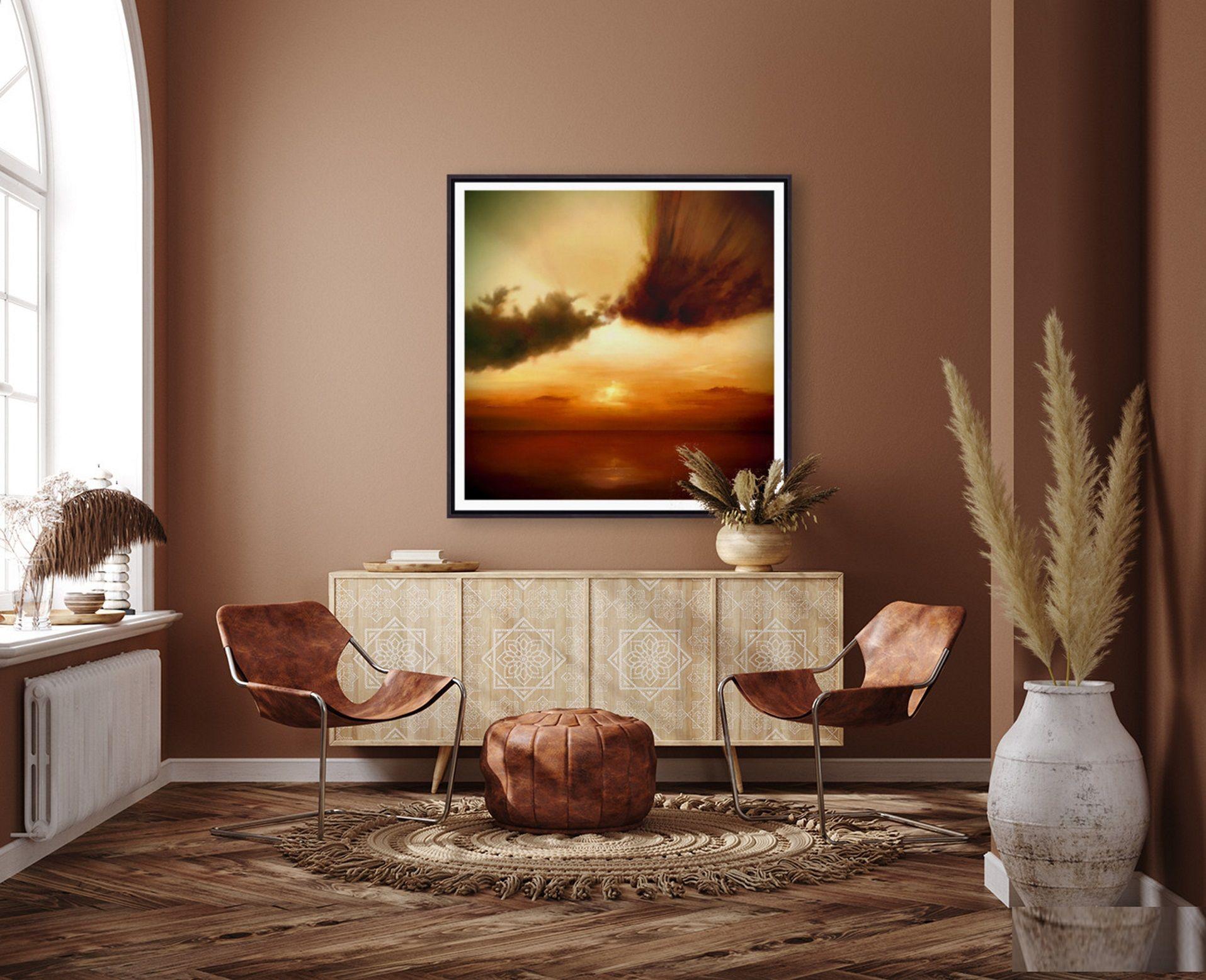 Cielo ambrato sopra  oceano, Pittura, Olio su tela in vendita 2