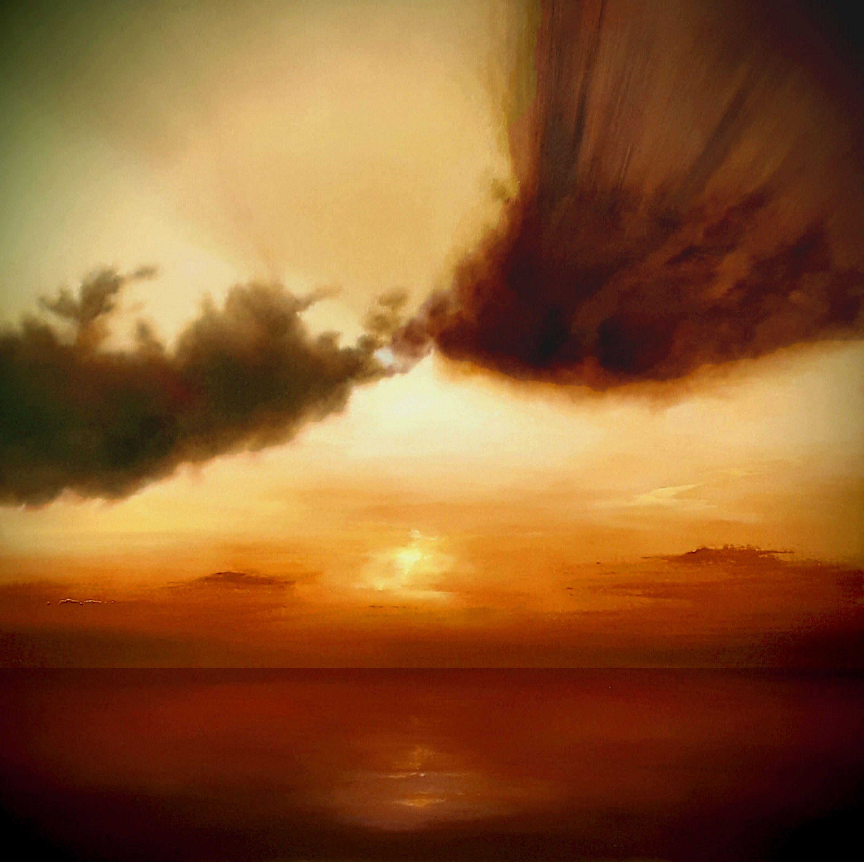 Cielo ambrato sopra  oceano, Pittura, Olio su tela - Painting di Olena Topliss