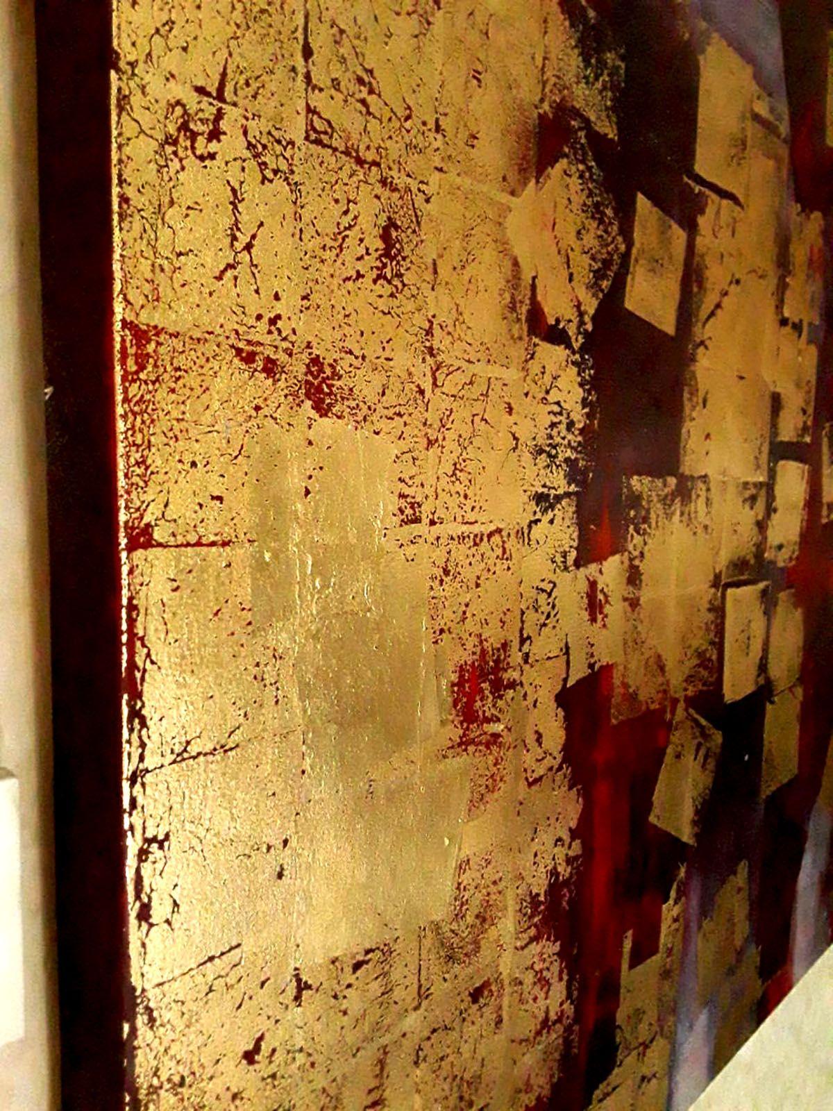 Oro  pittura astratta  #0018, Pittura, Olio su tela in vendita 1