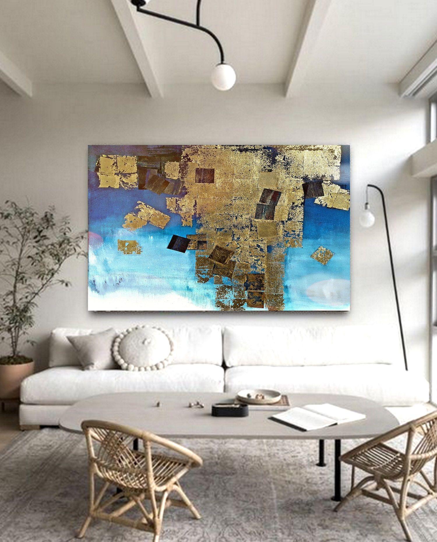 Oro  pittura astratta  #0011 è un dipinto a olio di grandi dimensioni  con foglie d'oro   (Nella galleria trovi le foto delle foglie d'oro)     Pigmenti di qualità professionale su  tela di cotone, tesa a mano e avvolta in un telaio di 2 cm di