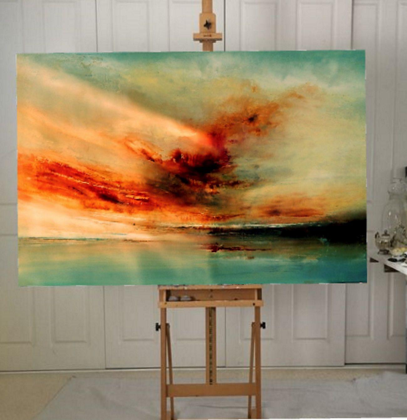 When the Clouds paint the Sky, Painting, Oil on Canvas - Brown Abstract Painting by Olena Topliss