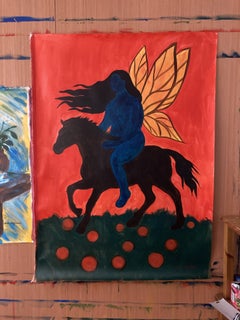 Sky Rider Painting on Canvas, Figurative Landscape, 140x98 cm