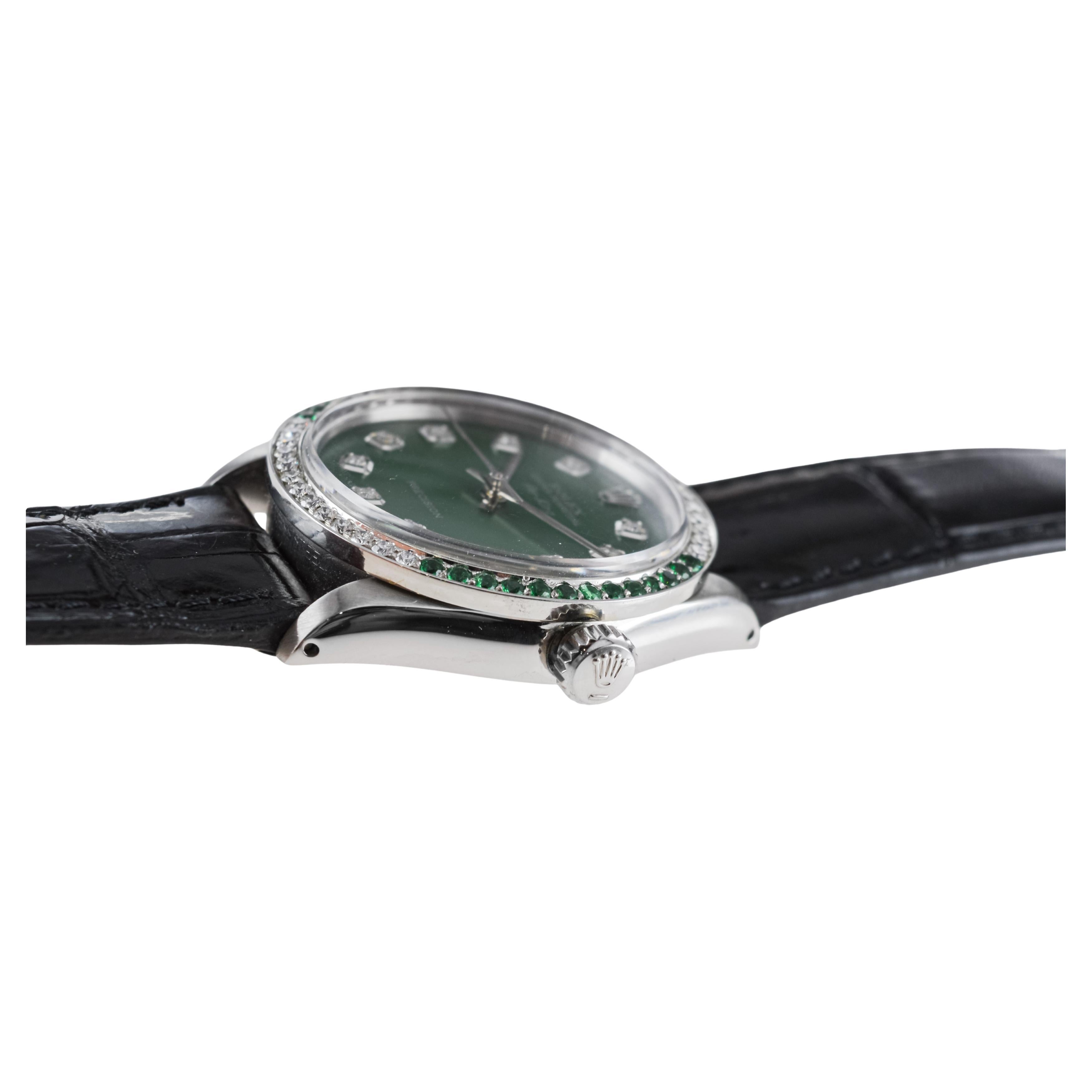 olex Steel Air-King with Custom Diamond Dial and Diamond and Emerald Bezel For Sale 7
