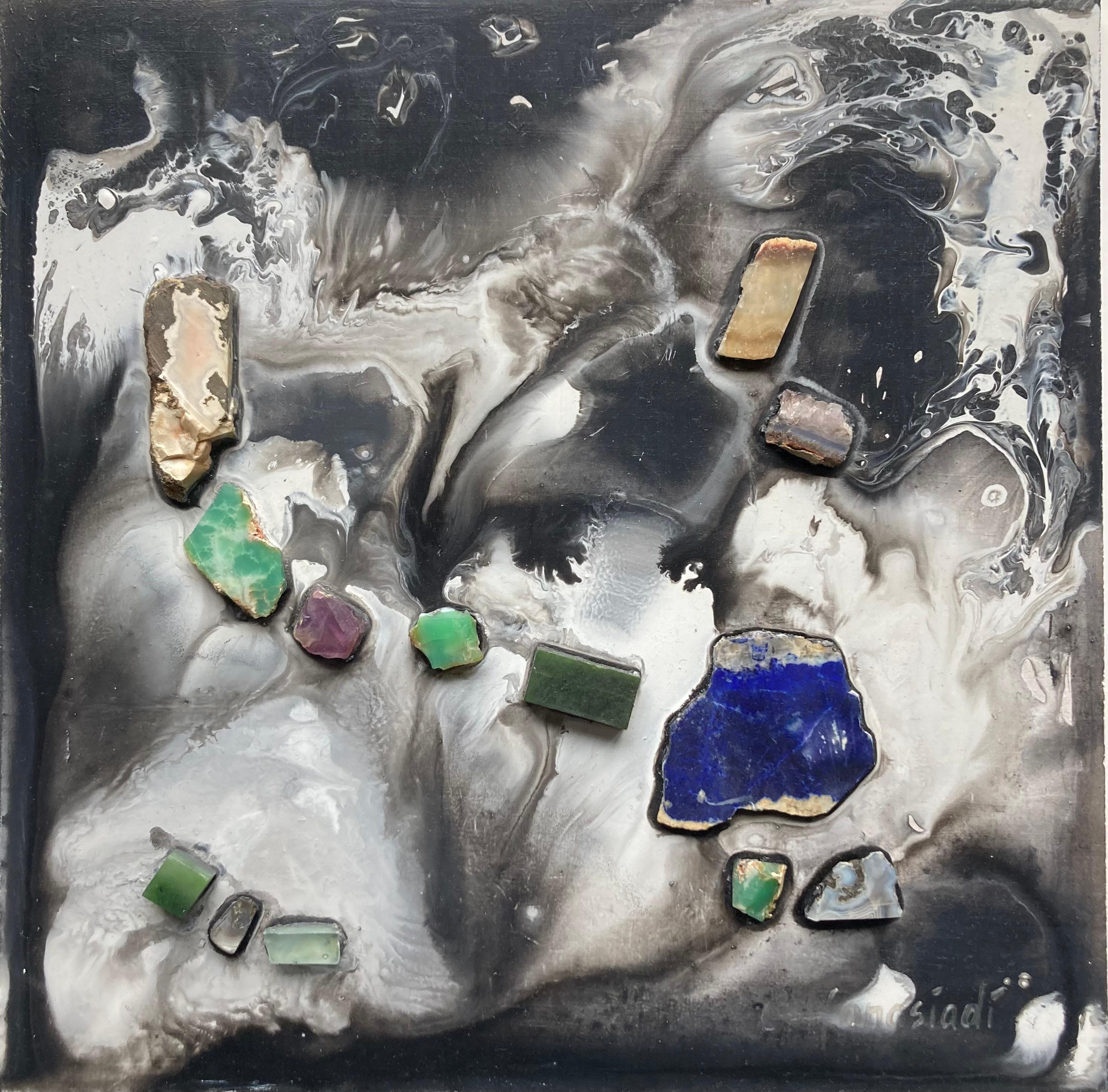 Unity of elements n°1 - peinture abstraite avec pierres 
