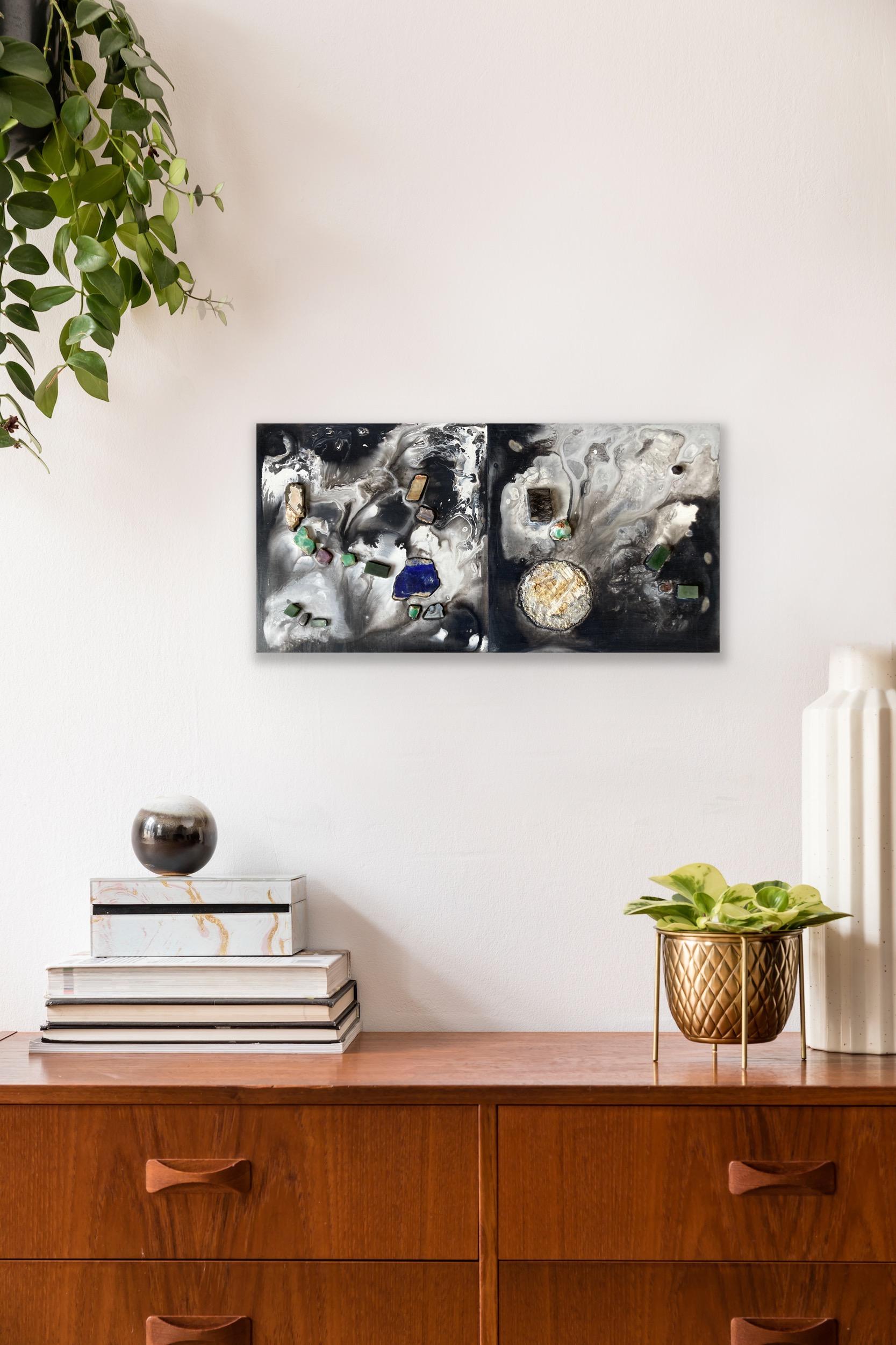 Unity of elements - abstract diptych with stones  For Sale 8