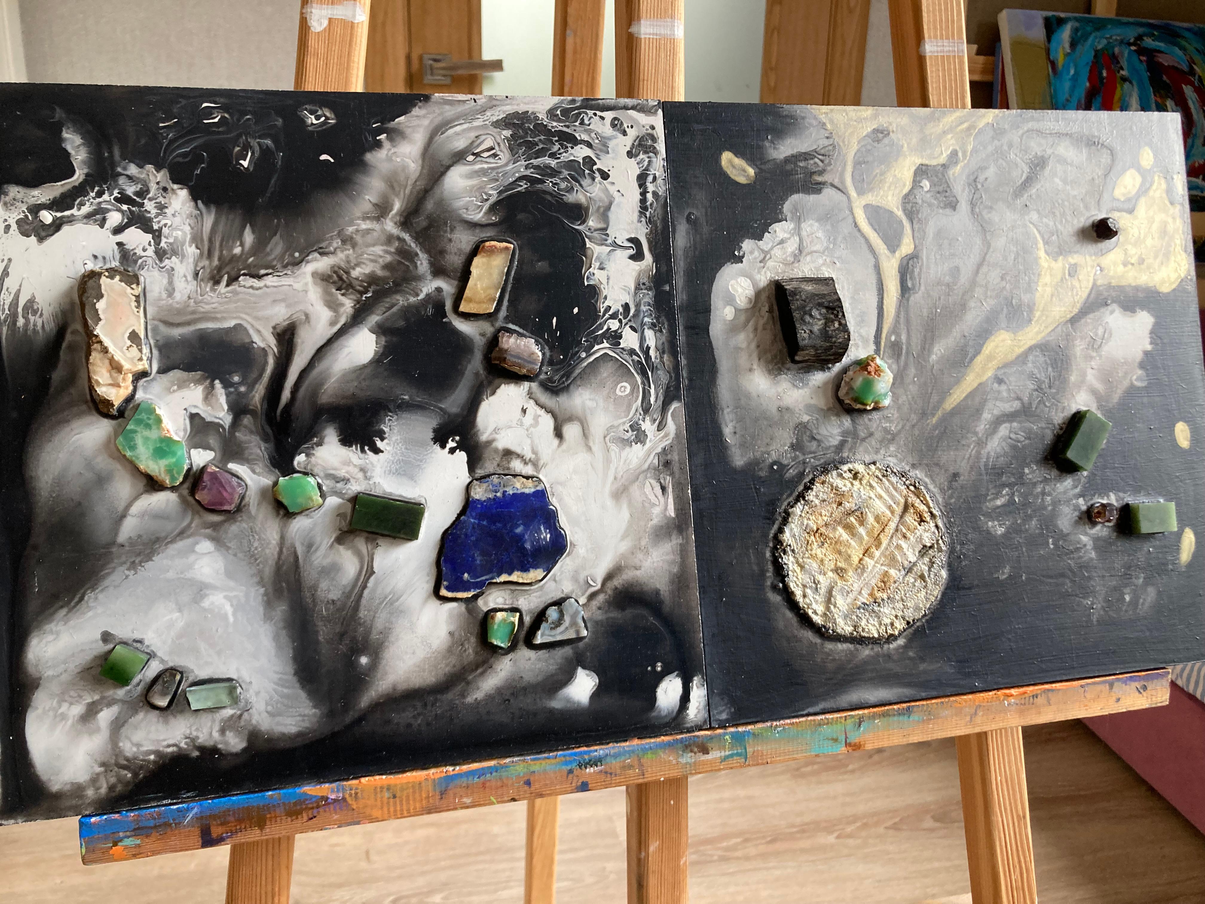 Unity of elements - abstract diptych with stones  For Sale 2