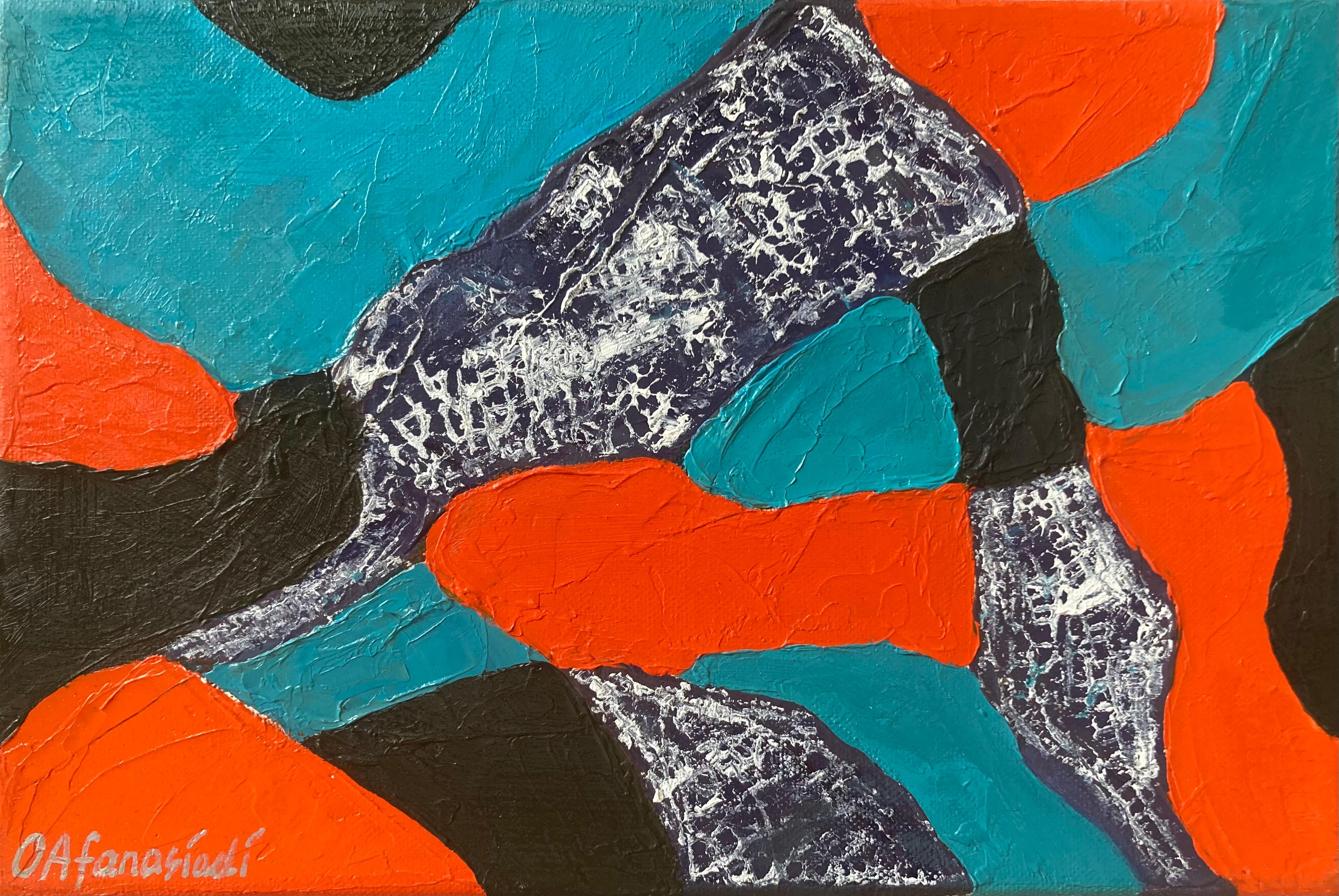 Olga Afanasiadi Abstract Painting - Connections - small oil abstraction