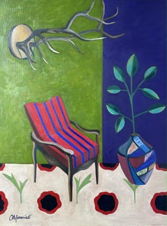 "Interior con sillón rojo" pintura al óleo