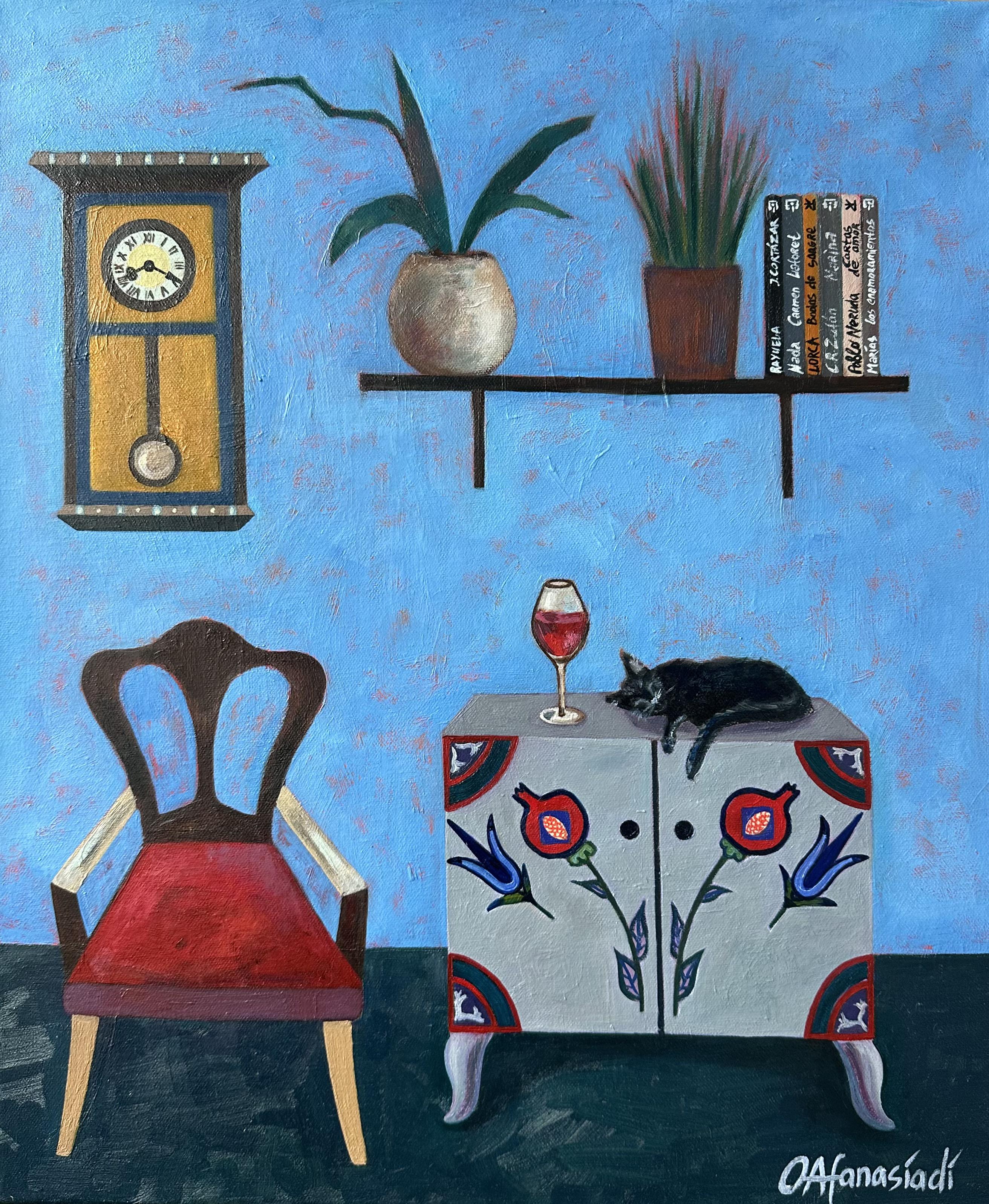 Interior con cómoda vintage - Painting de Olga Afanasiadi