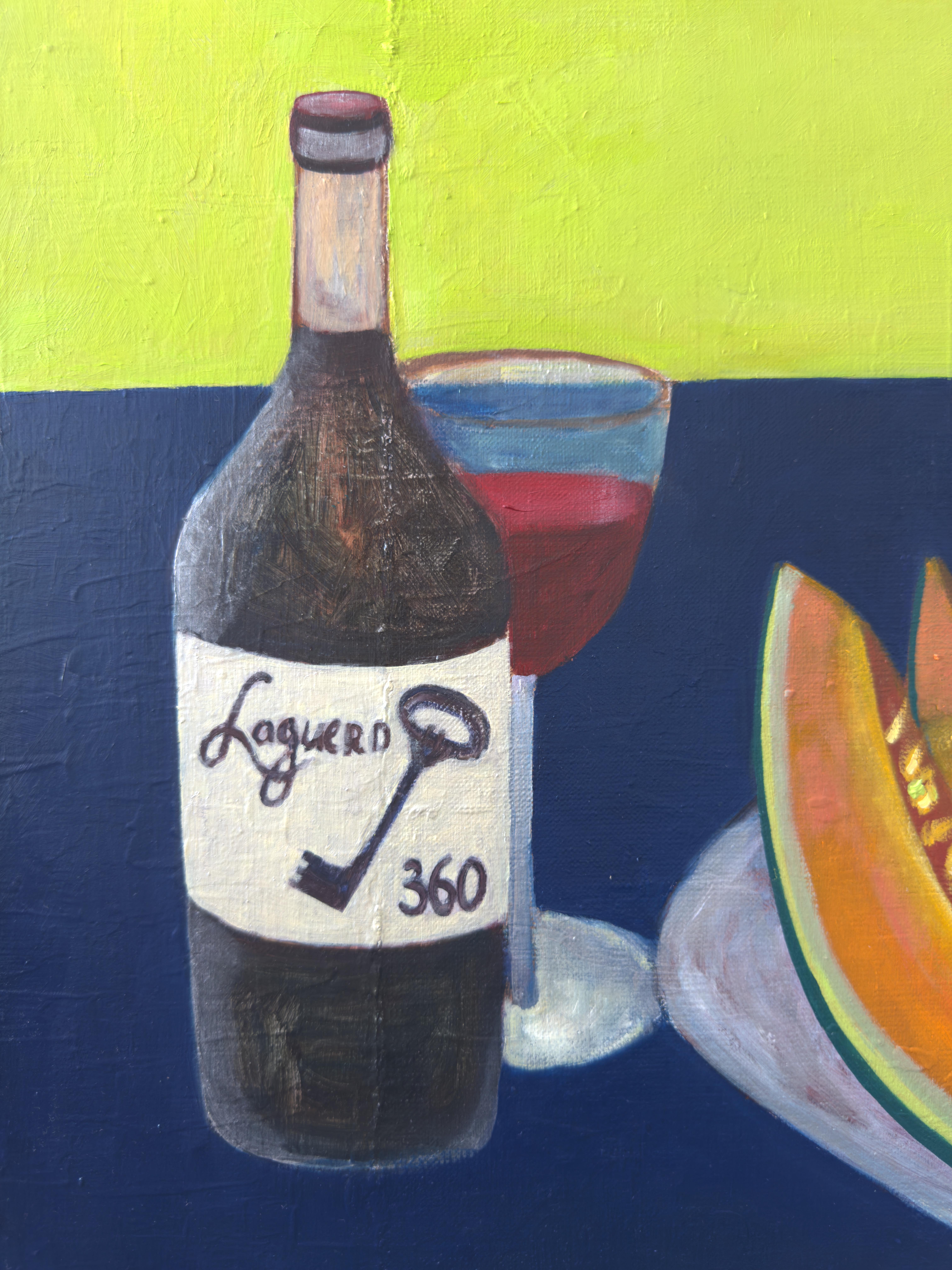 This painting is about the most familiar image of Spain, which is so attractive to everyone. It is about the time of afternoon rest, red wine, juicy melon, flamenco dancers, and a bull as a symbol of bullfighting. However, the image of the bull in