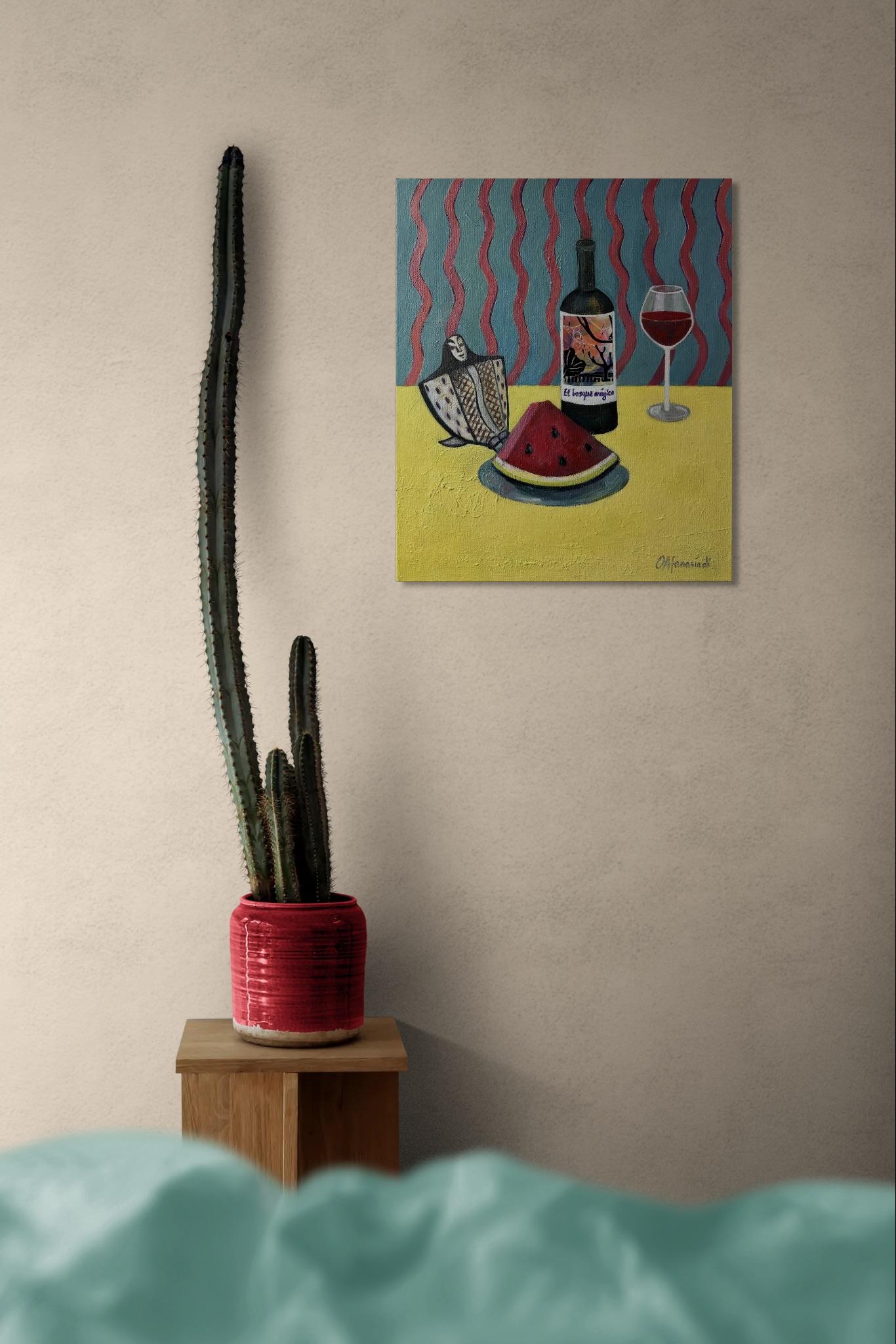Stilleben mit Wassermelone – Painting von Olga Afanasiadi
