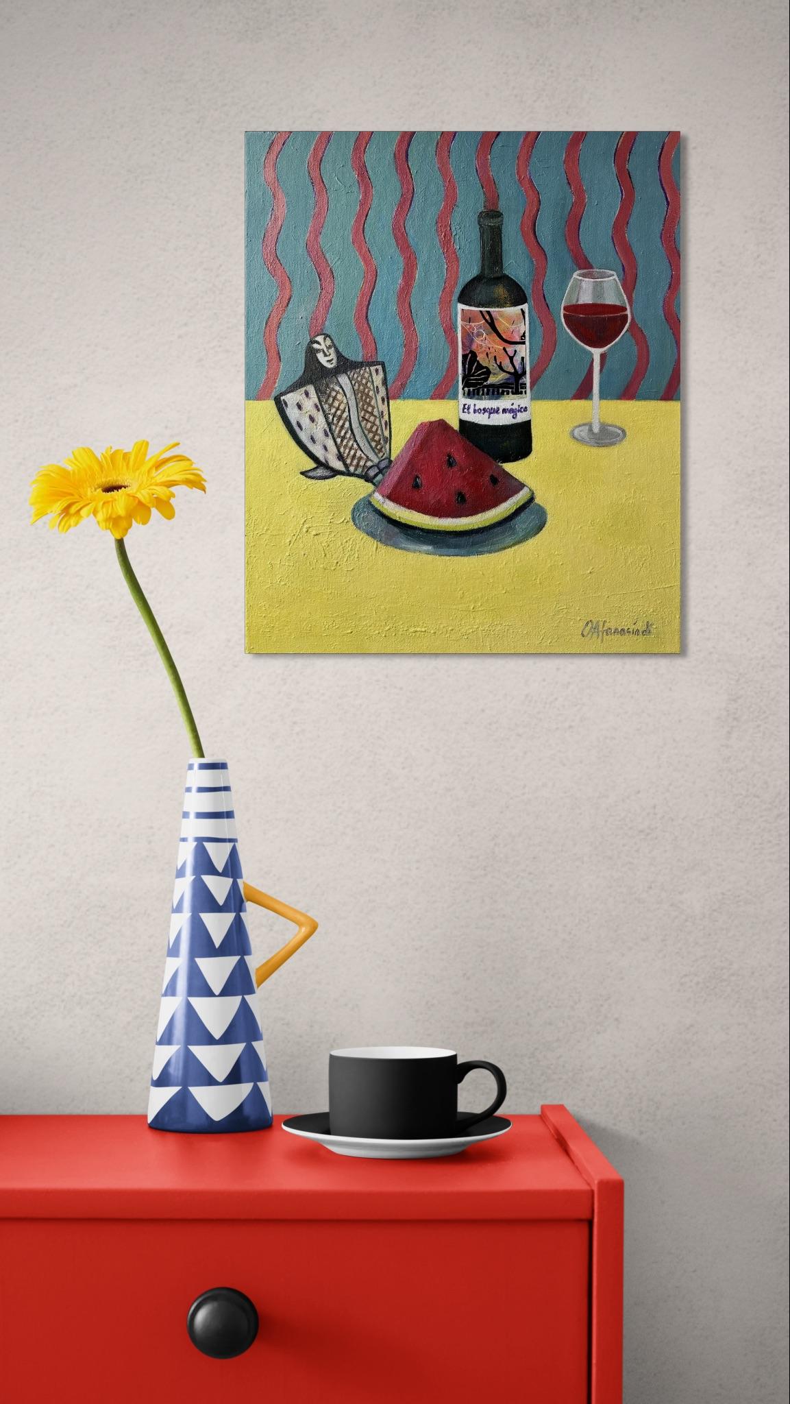 Stilleben mit Wassermelone (Ästhetizismus), Painting, von Olga Afanasiadi