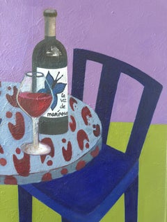 Stillife mit blauem Stuhl und gelber Wassermelone