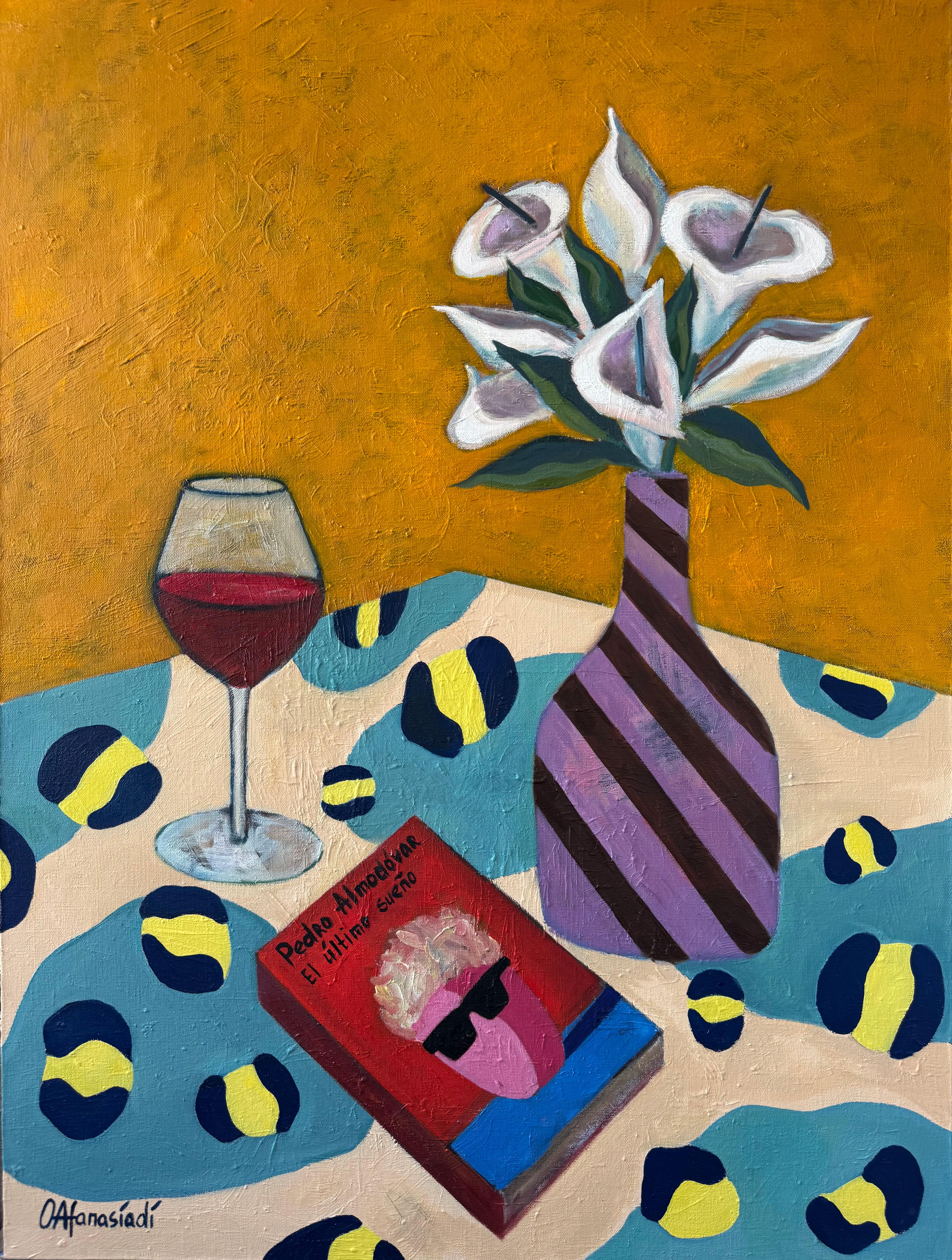 Olga Afanasiadi Still-Life Painting - Stillife with calla lilies and vine