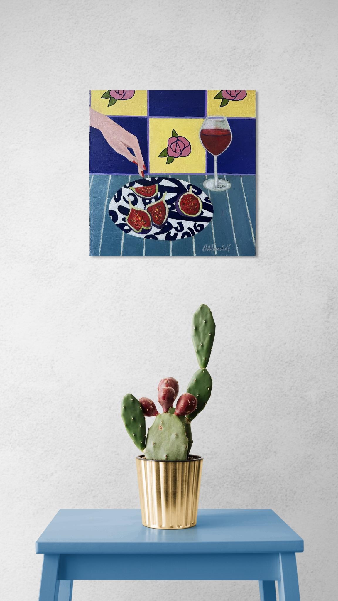 Still life with figs and vine - Painting by Olga Afanasiadi