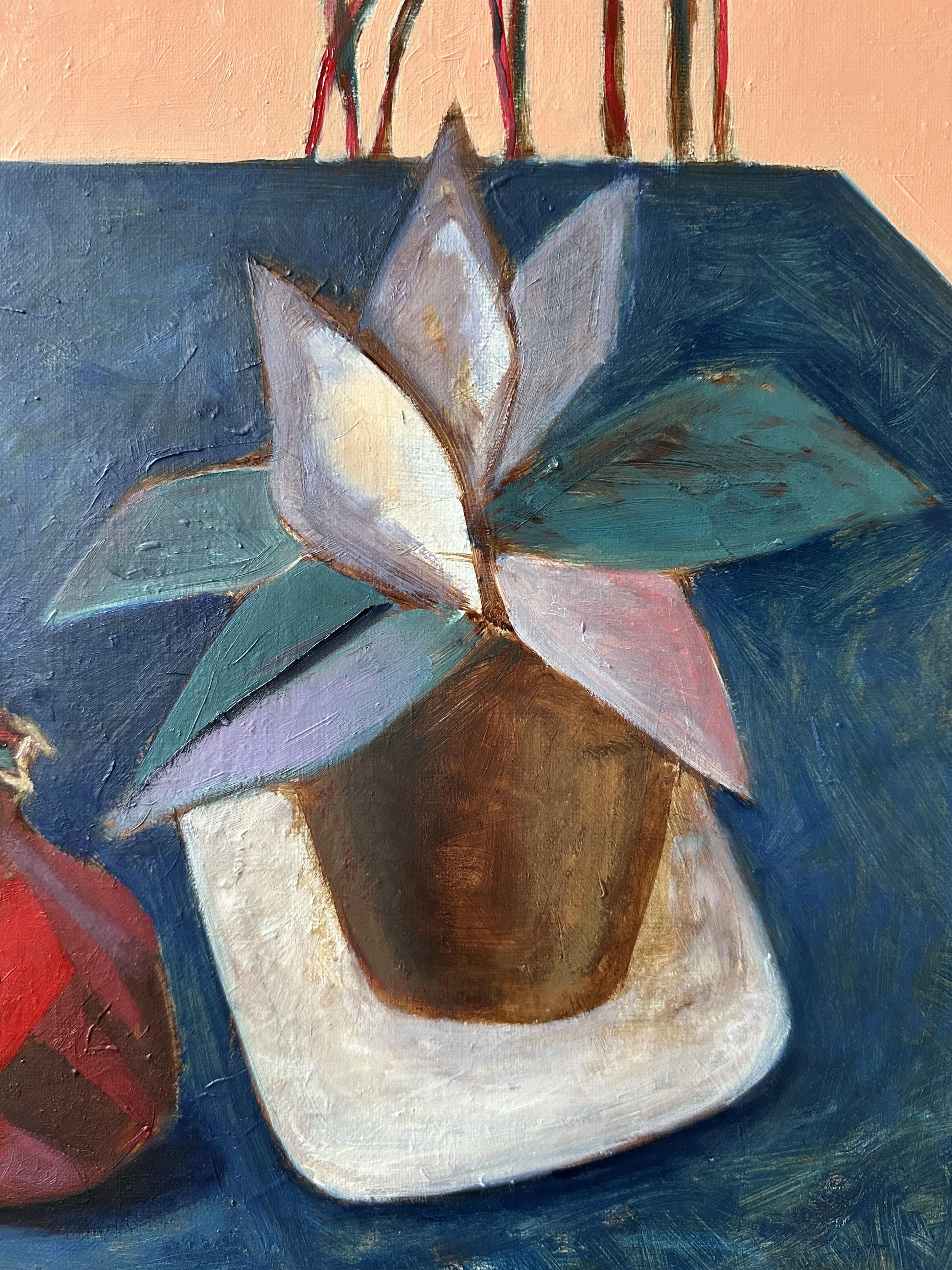 Stilleben mit Granatapfel und Vase (Schwarz), Interior Painting, von Olga Afanasiadi