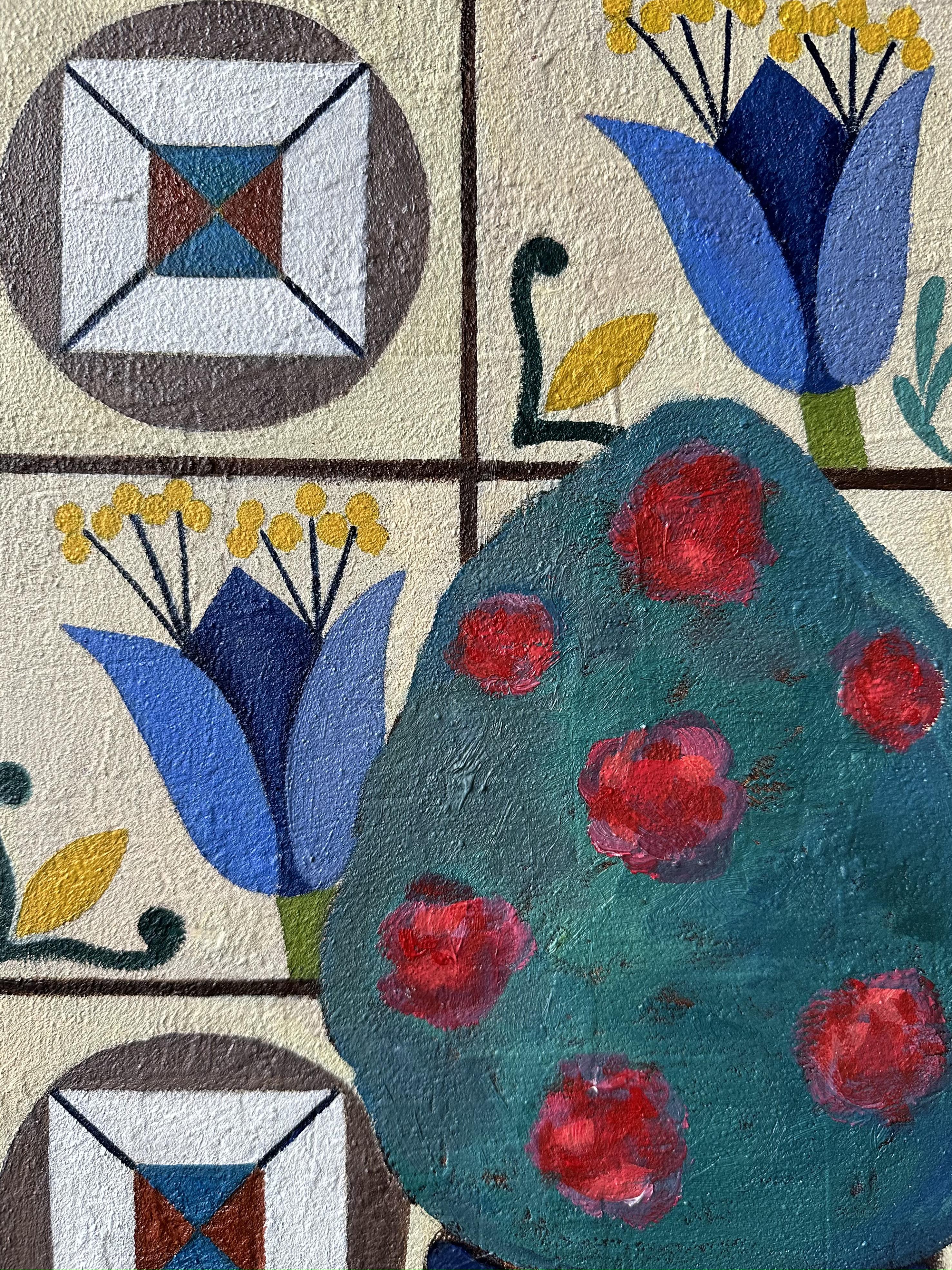 Stillife with vinyl record player and azulejo - Aesthetic Movement Painting by Olga Afanasiadi