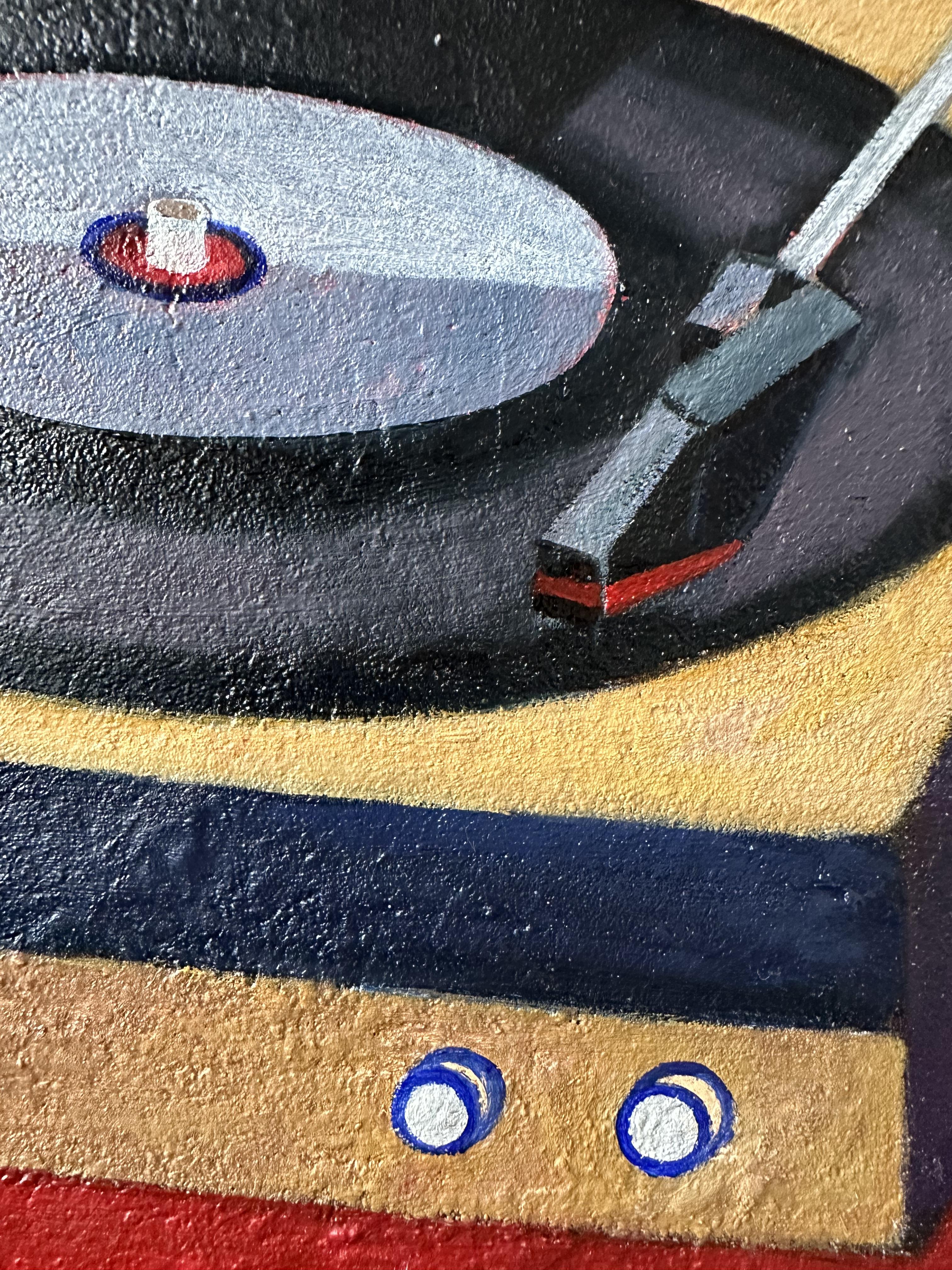 Stillife with vinyl record player and azulejo For Sale 2