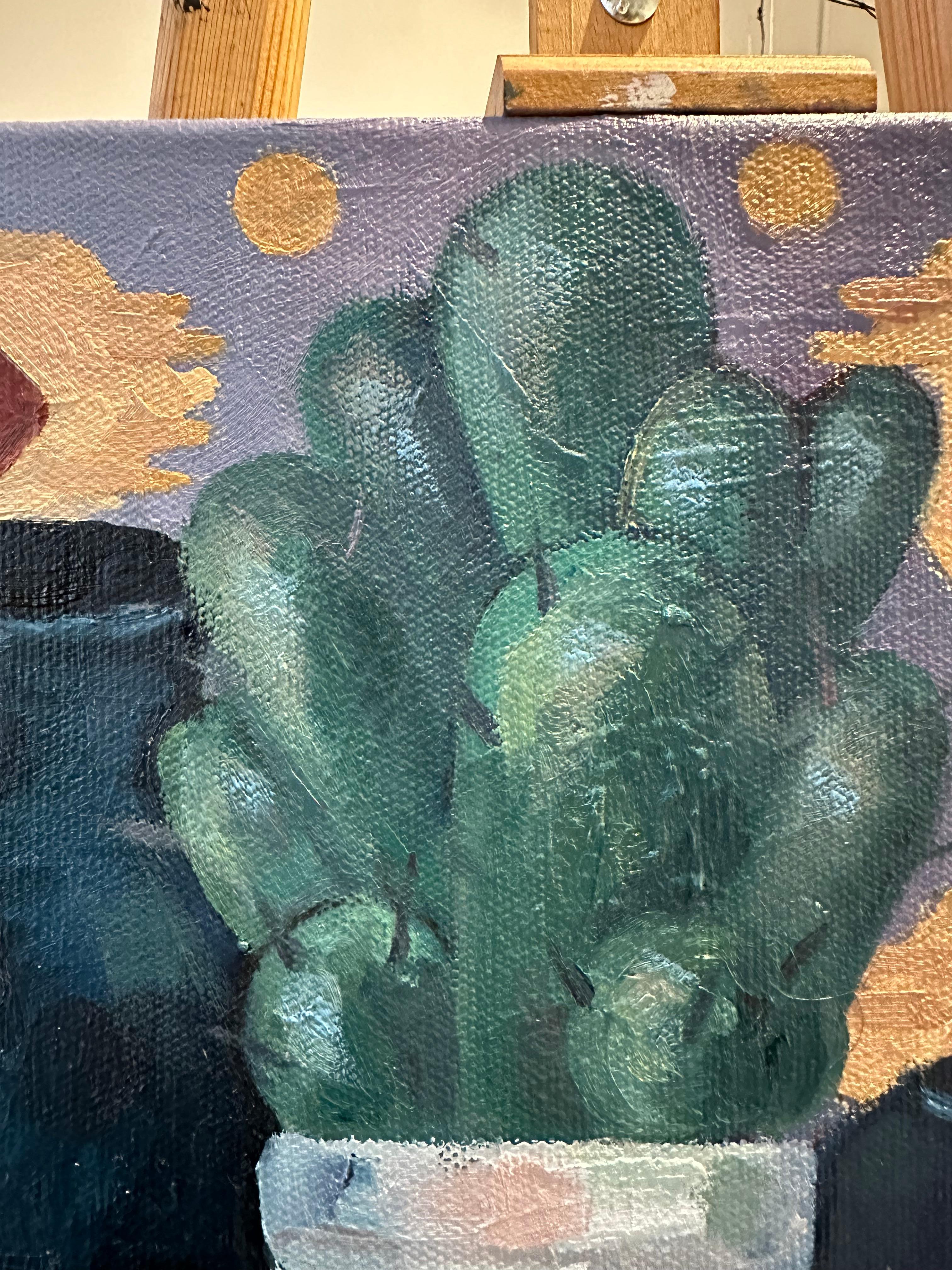 Stillife with watermelon and cactus - modern oil painting For Sale 2