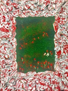 Little Arctic Flower (Mixed Media, 3D Figures in a Green Field with Red Roses)