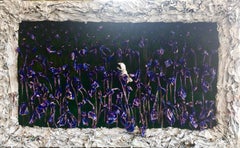 My Letter to the World (Large 3D Purple Irises, Woman Reading among Flowers)