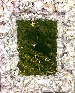 Our share of night to bear (Mixed Media, 3D Figures in a Green and Yellow Field)