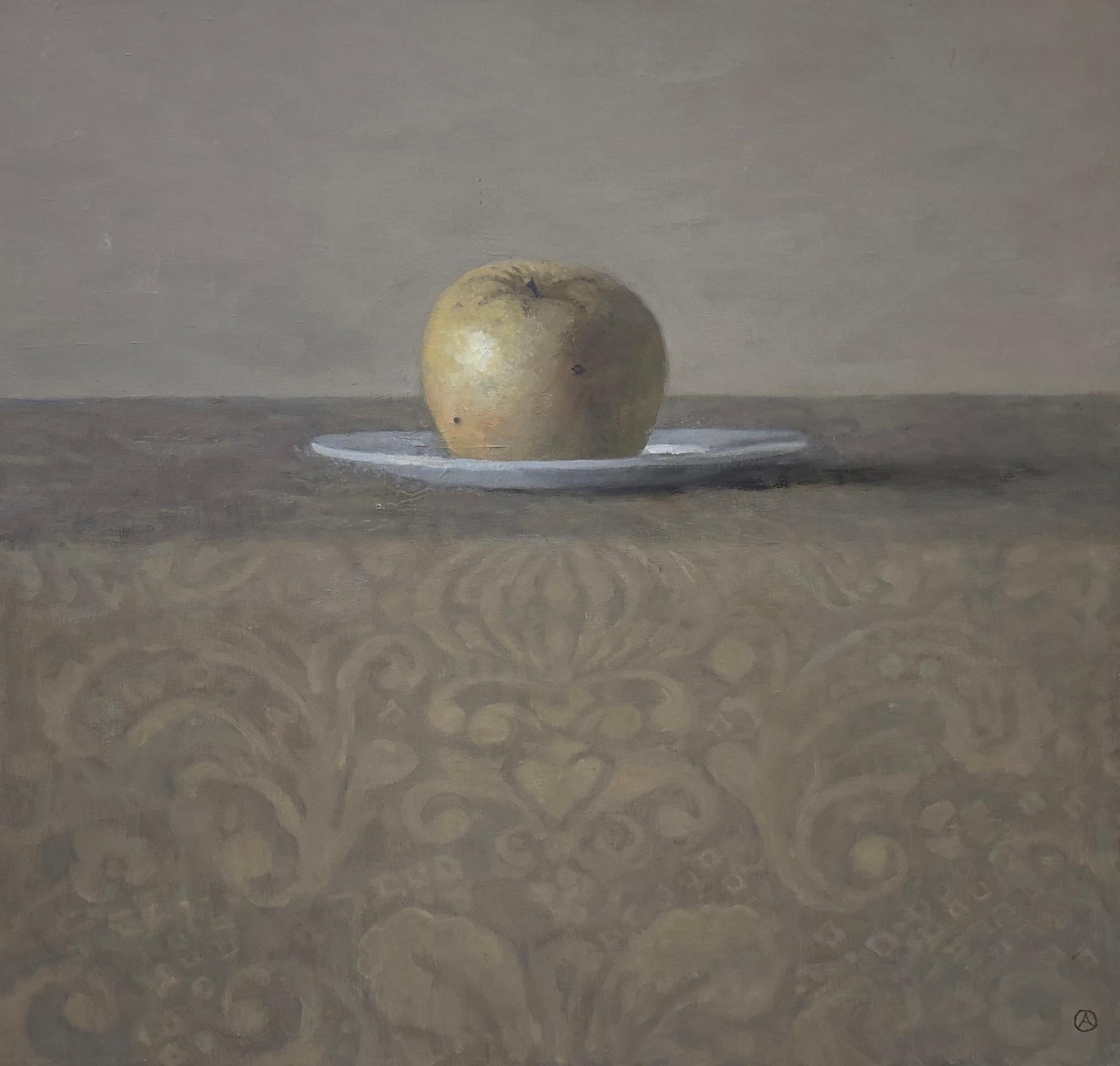 Olga Antonova Still-Life Painting - APPLE ON PLATE - Realism, Still Life, Contemporary, Fruit