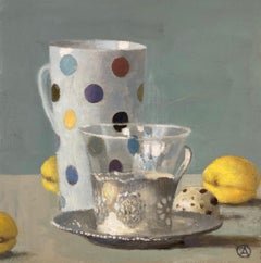 '"Composition with Polka Dot Mug, Silver Russian Cup, and Lemons"