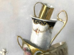 "Elegante bodegón de copas con rayas"  Lavanda, turquesa, blanco, dorado, tostado