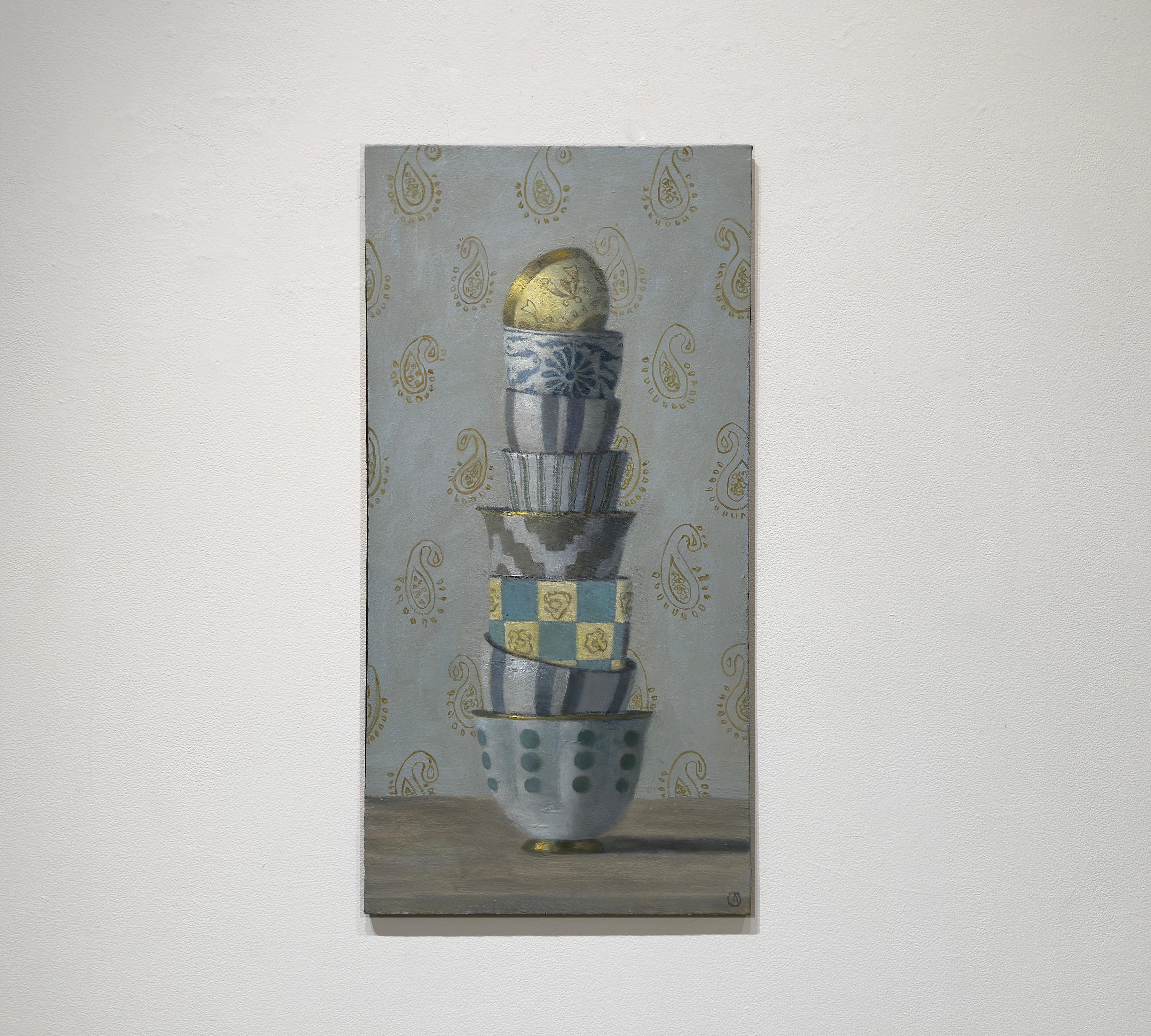CUP TOWER AND GOLD FILIGREE - Contemporary Realism / Domestic Still Life - Painting by Olga Antonova
