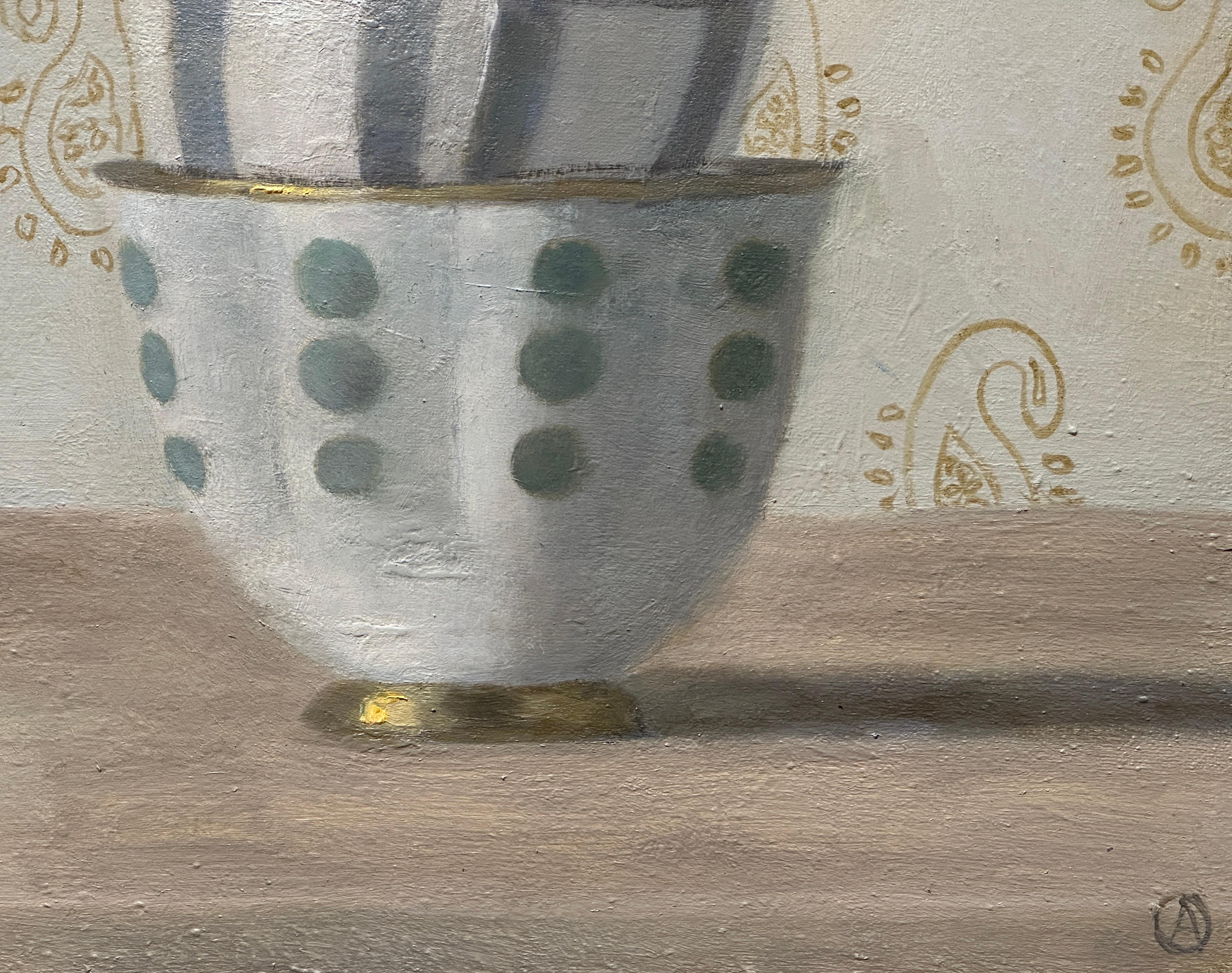 CUP TOWER AND GOLD FILIGREE - Contemporary Realism / Domestic Still Life For Sale 1