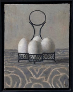 EGG HOLDER - Realistic Still Life of White Eggs With Blue Fabric