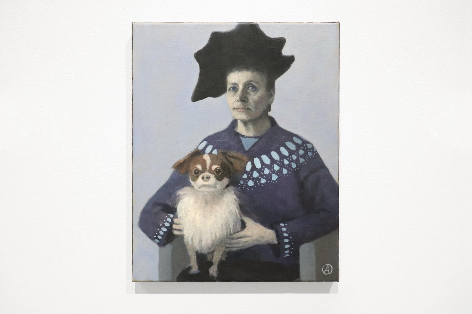Olga Antonova Self Portrait With Lap Dog Pekingese Black Hat