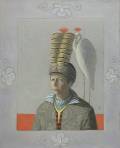 SELF PORTRAIT WITH WHITE CRANE – Frau mit Hut / Vogel und weibliche Figur