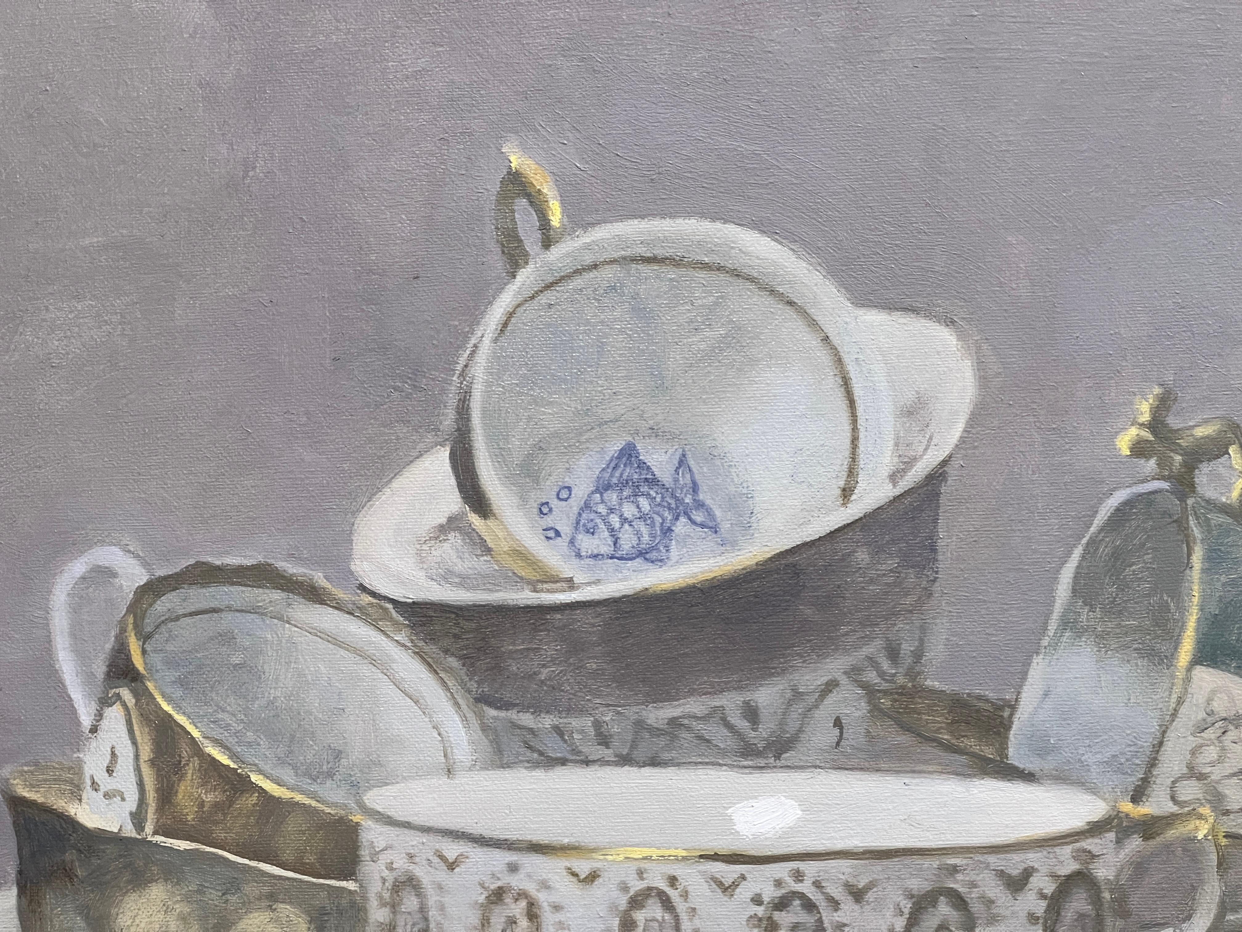 TEA CUP WITH BLUE FISH - Contemporary Still life / Traditional Realism For Sale 1