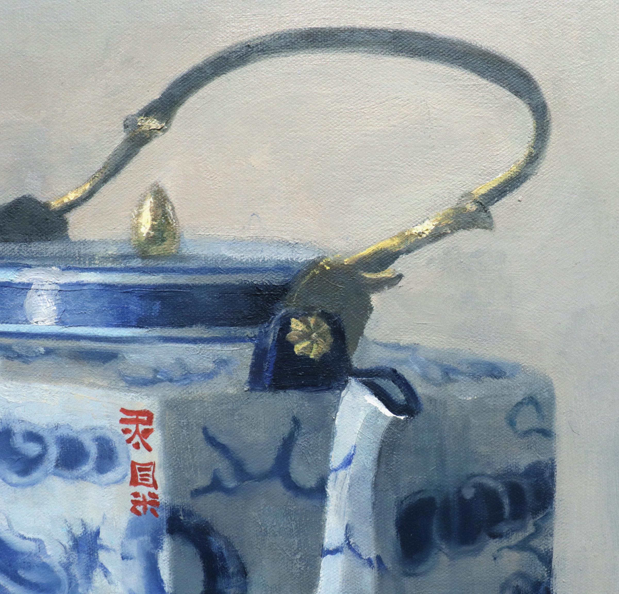 blue and white china teapot