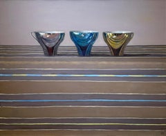 THREE CUPS ON STRIPES - Still life / Realism / Reflections / Contemporary