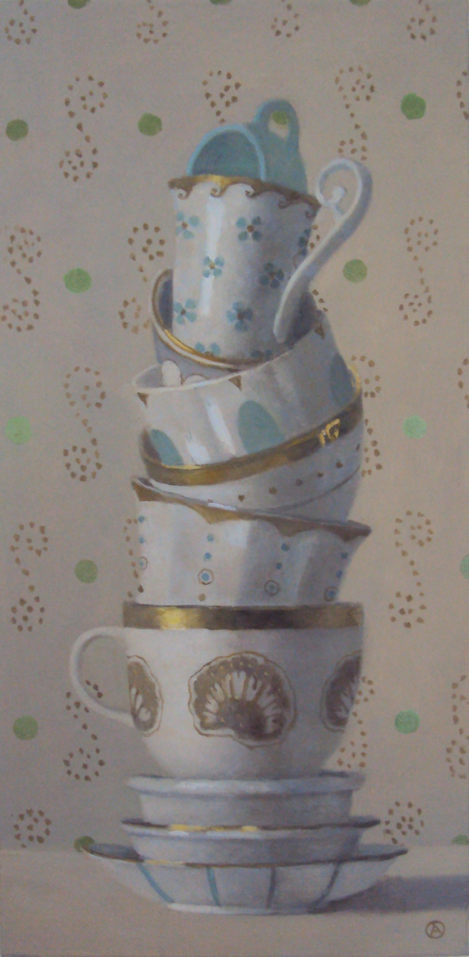 TOWER WITH GOLD SHELL CUP - Still life, teacups, realism