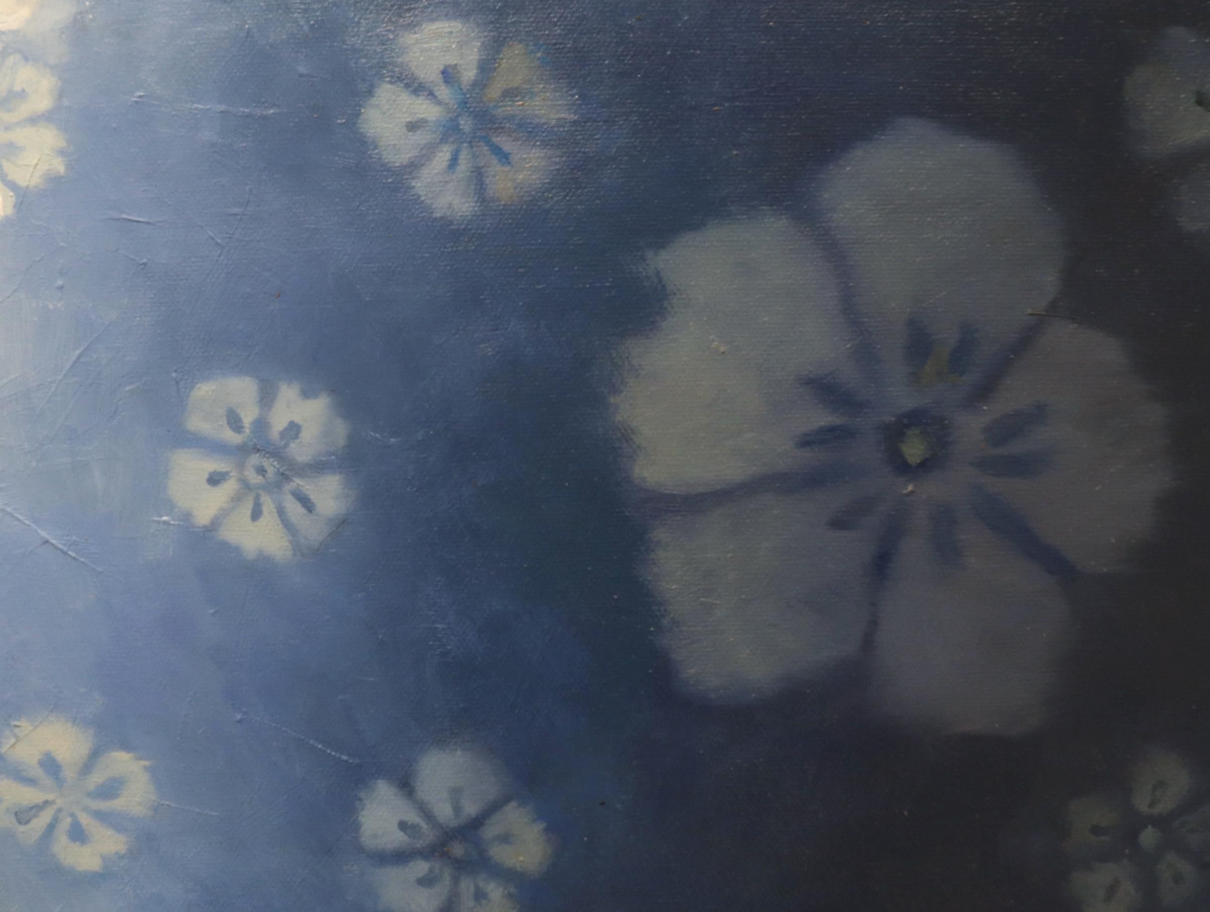 URN WITH DRAGONFLIES, fine china, still-life, photo-realism, blue, white - Gray Still-Life Painting by Olga Antonova