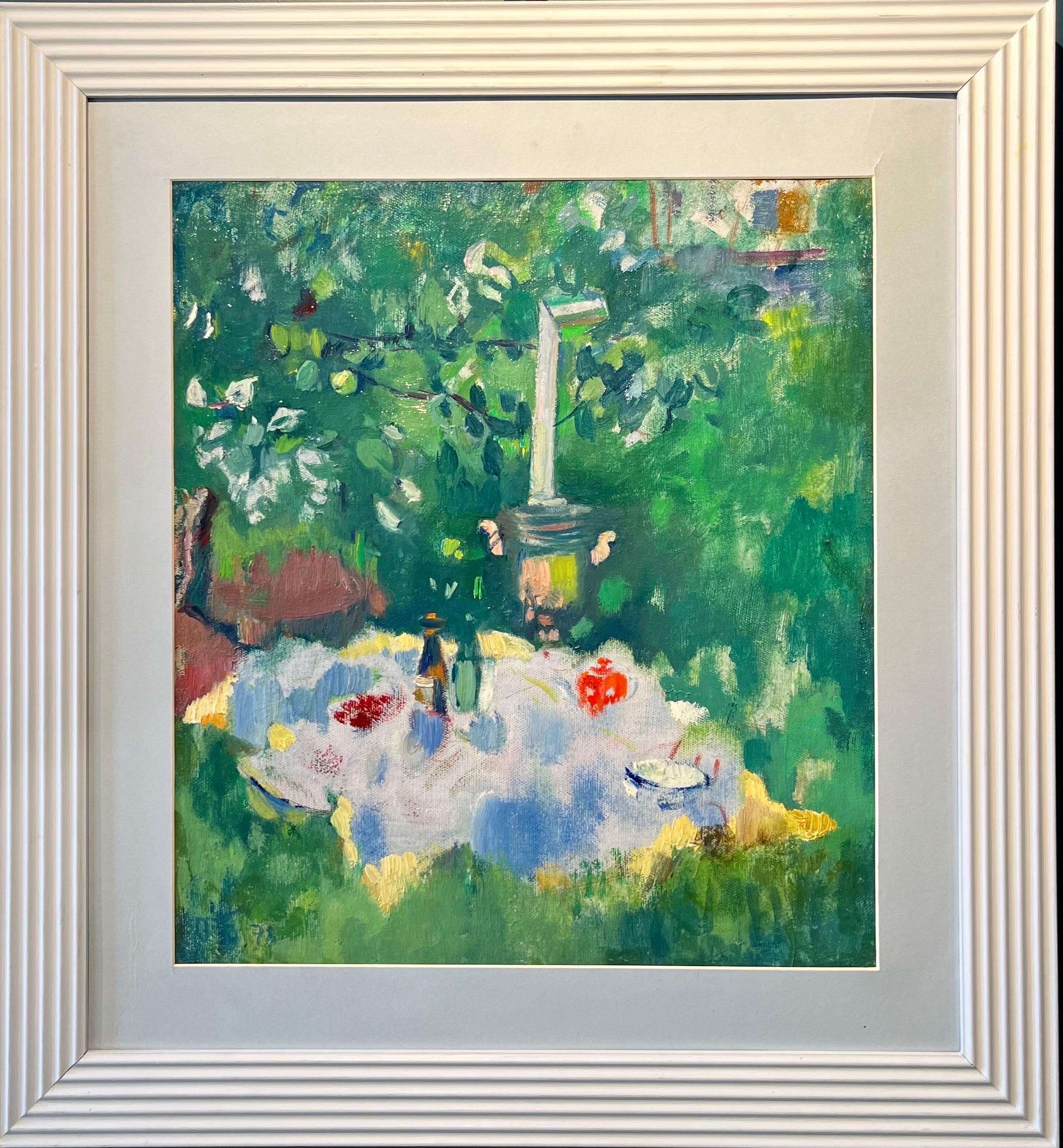 ""Samovar "", Frühstücksfast auf dem Rasen, grün, Öl, cm. 43 x 48  1989
