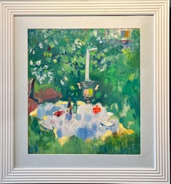 "Samovar ",Breakfast on the lawn, green, oil, cm. 43 x 48  1989