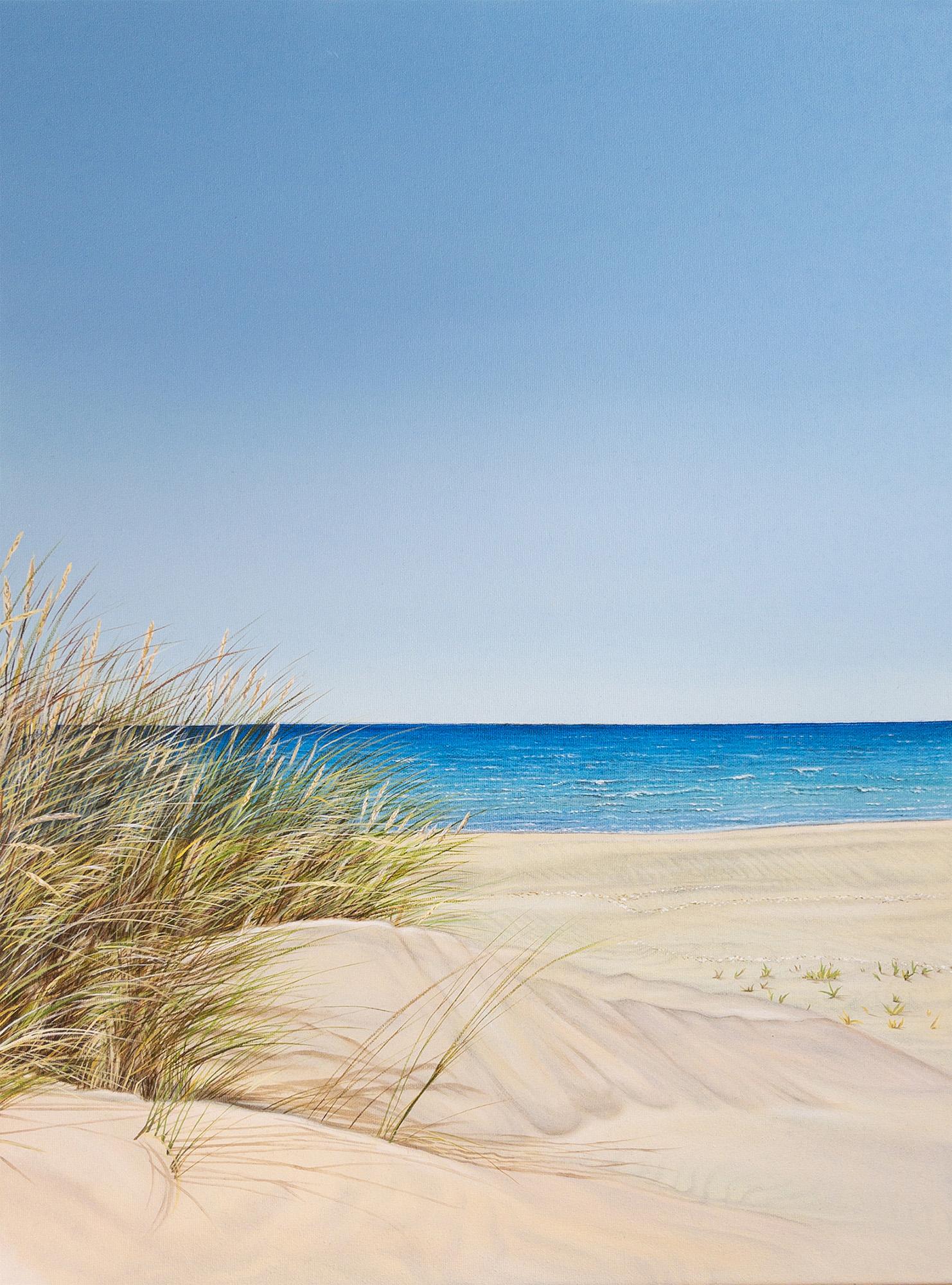 Juncos en la orilla - pintura al óleo original de realismo marino-Arte contemporáneo