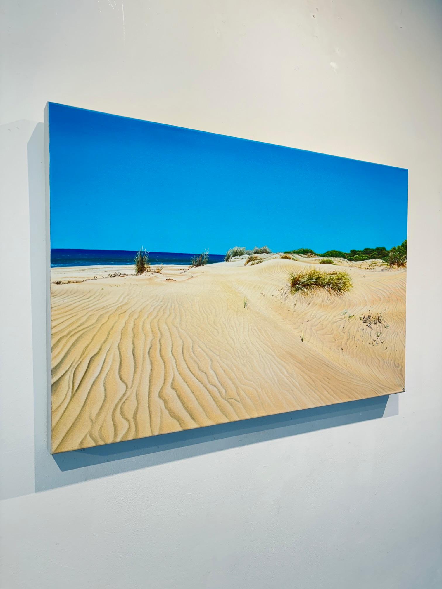 Dunas de arena -Pintura al óleo de paisaje marino de realismo original-Arte contemporáneo - Landscape Painting Beige de Olga Calado