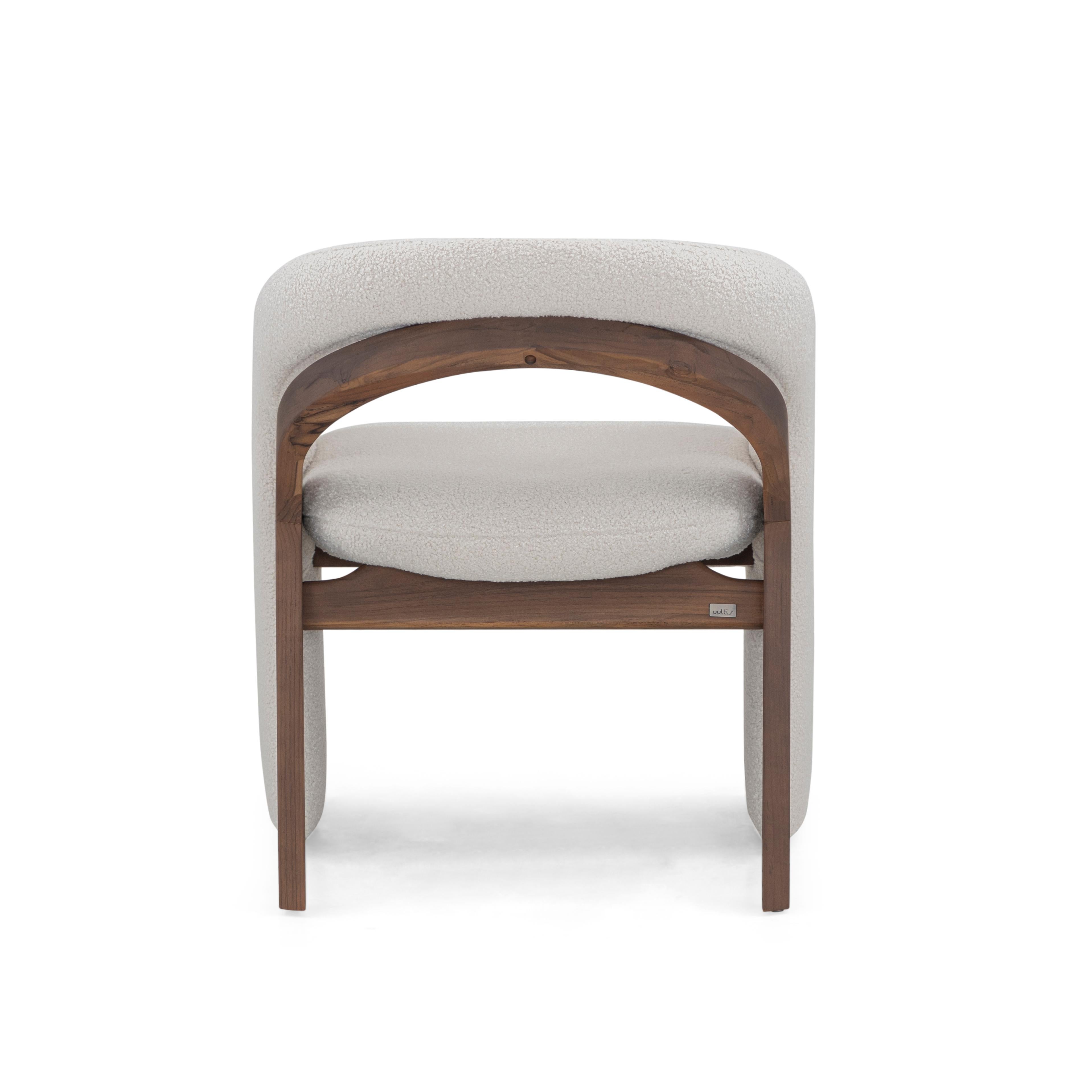 Brazilian Dining Chair in Walnut Finish with Off White Sheepskin Fabric, Olga Collection For Sale